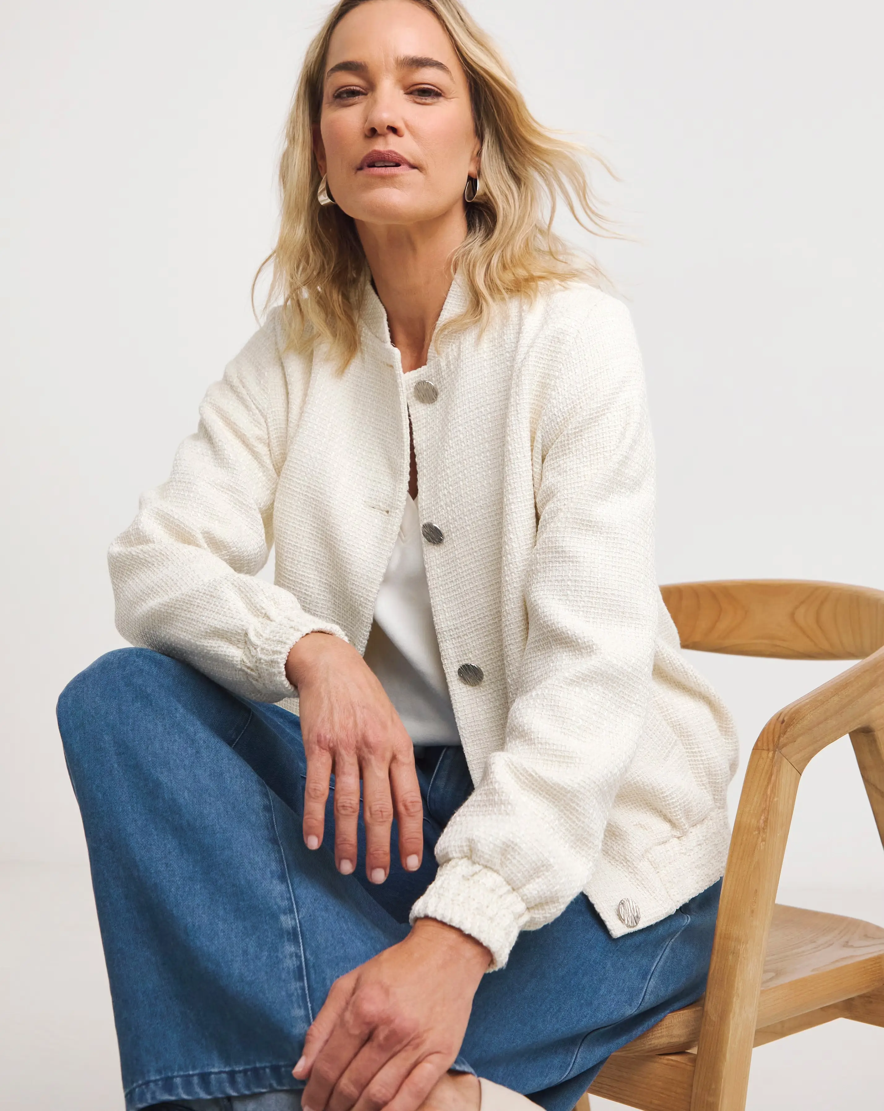 Cream Boucle Bomber Jacket 4 Cream Boucle Bomber Jacket