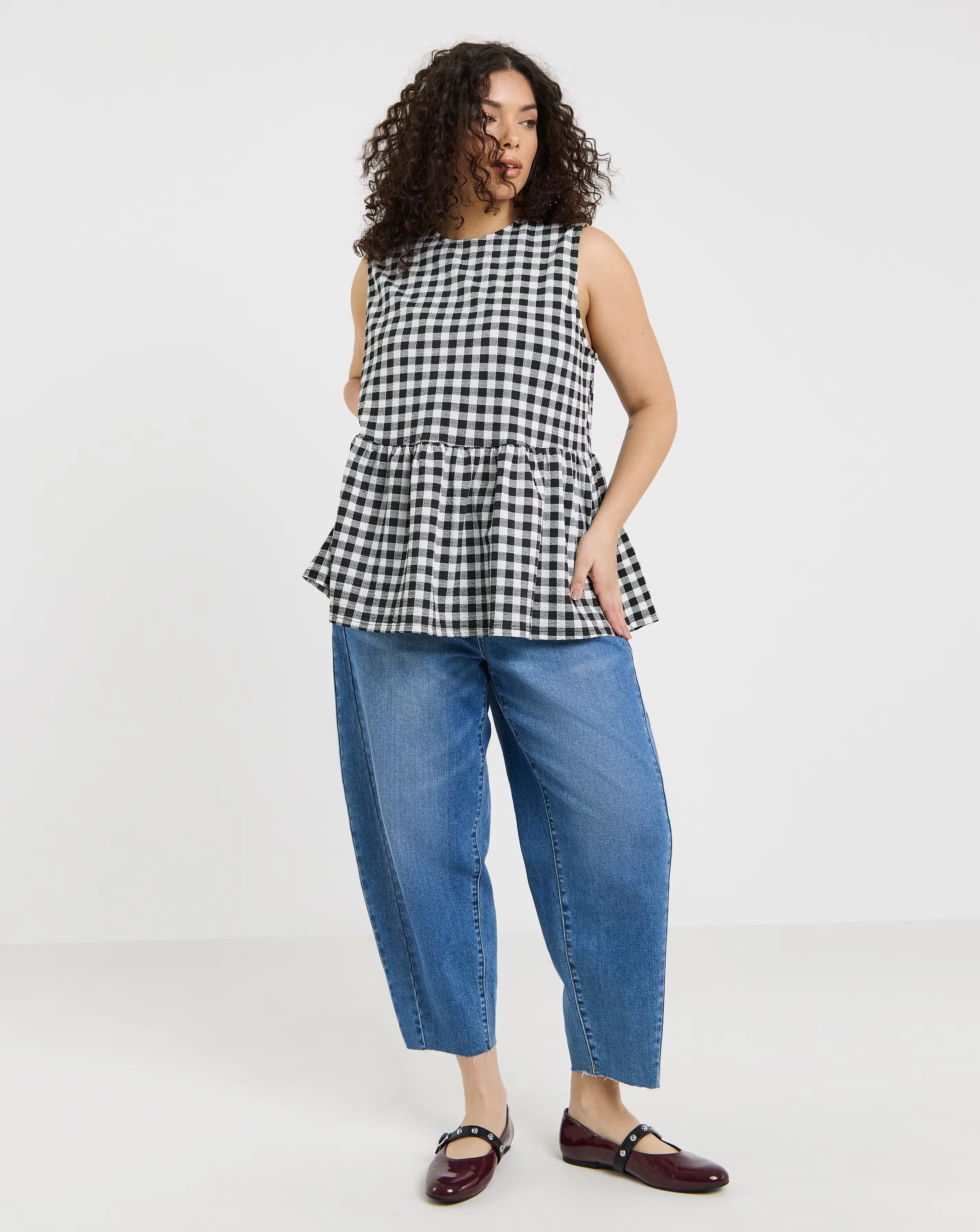Simply Be Black & White Gingham Peplum Bow Back Top 2 Simply Be Black & White Gingham Peplum Bow Back Top