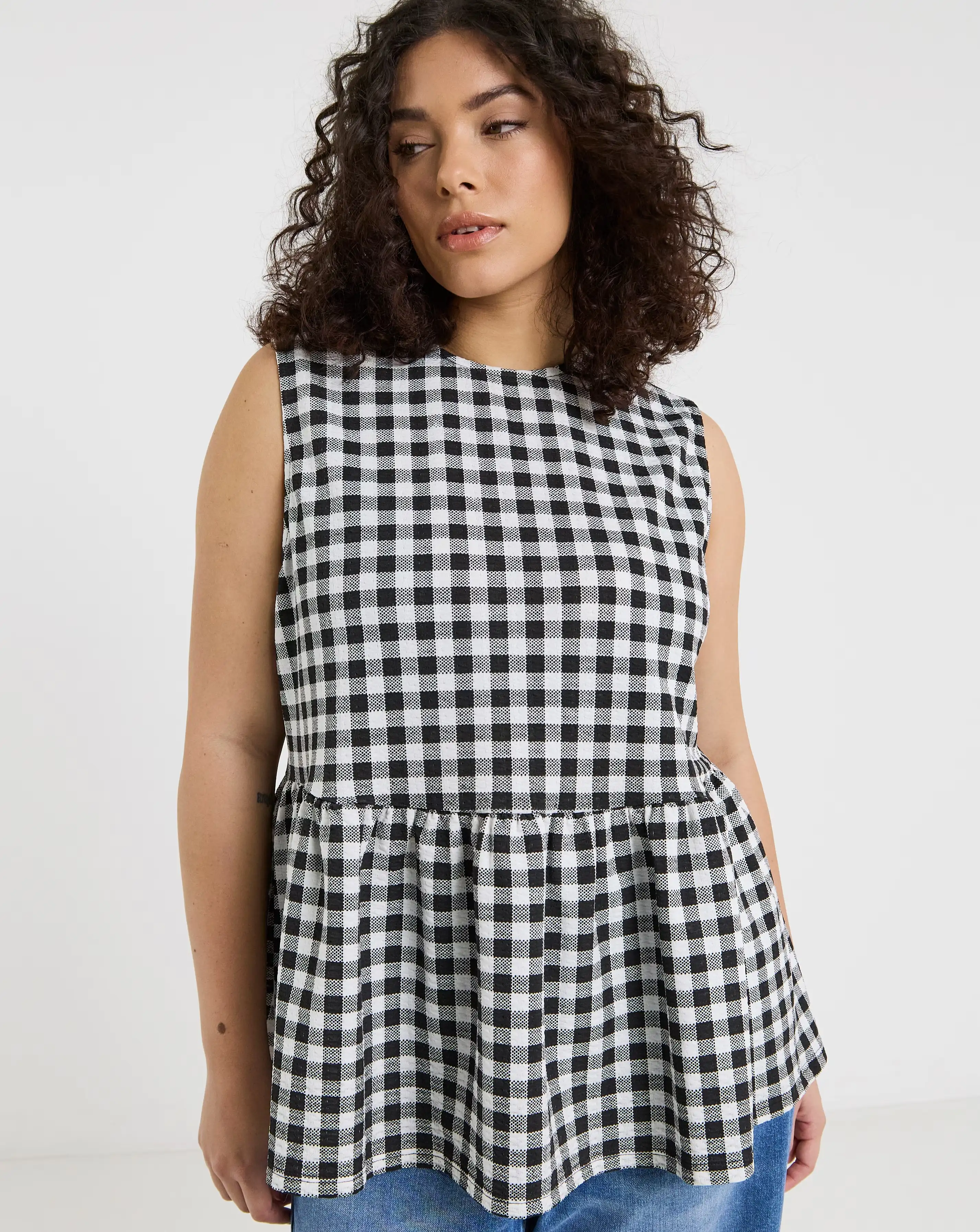 Simply Be Black & White Gingham Peplum Bow Back Top 3 Simply Be Black & White Gingham Peplum Bow Back Top