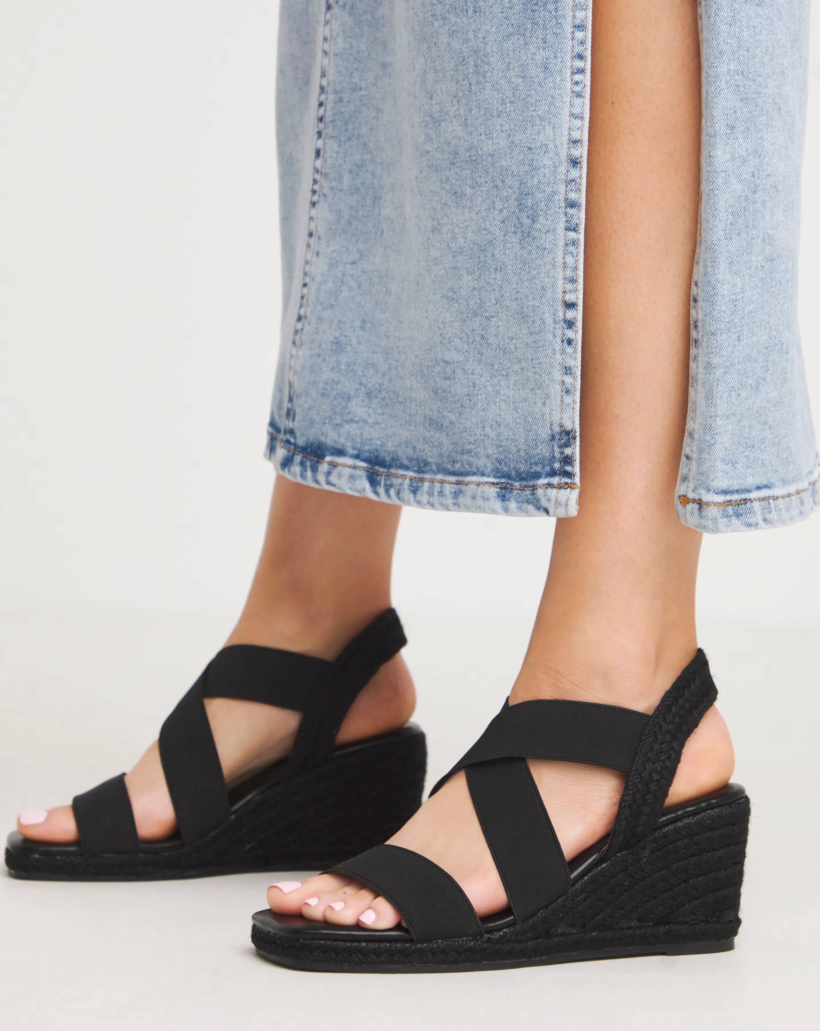 Simply Be Kelly Elastic Strap Wedge Espadrille Sandals - Extra Wide Fit (EEE)