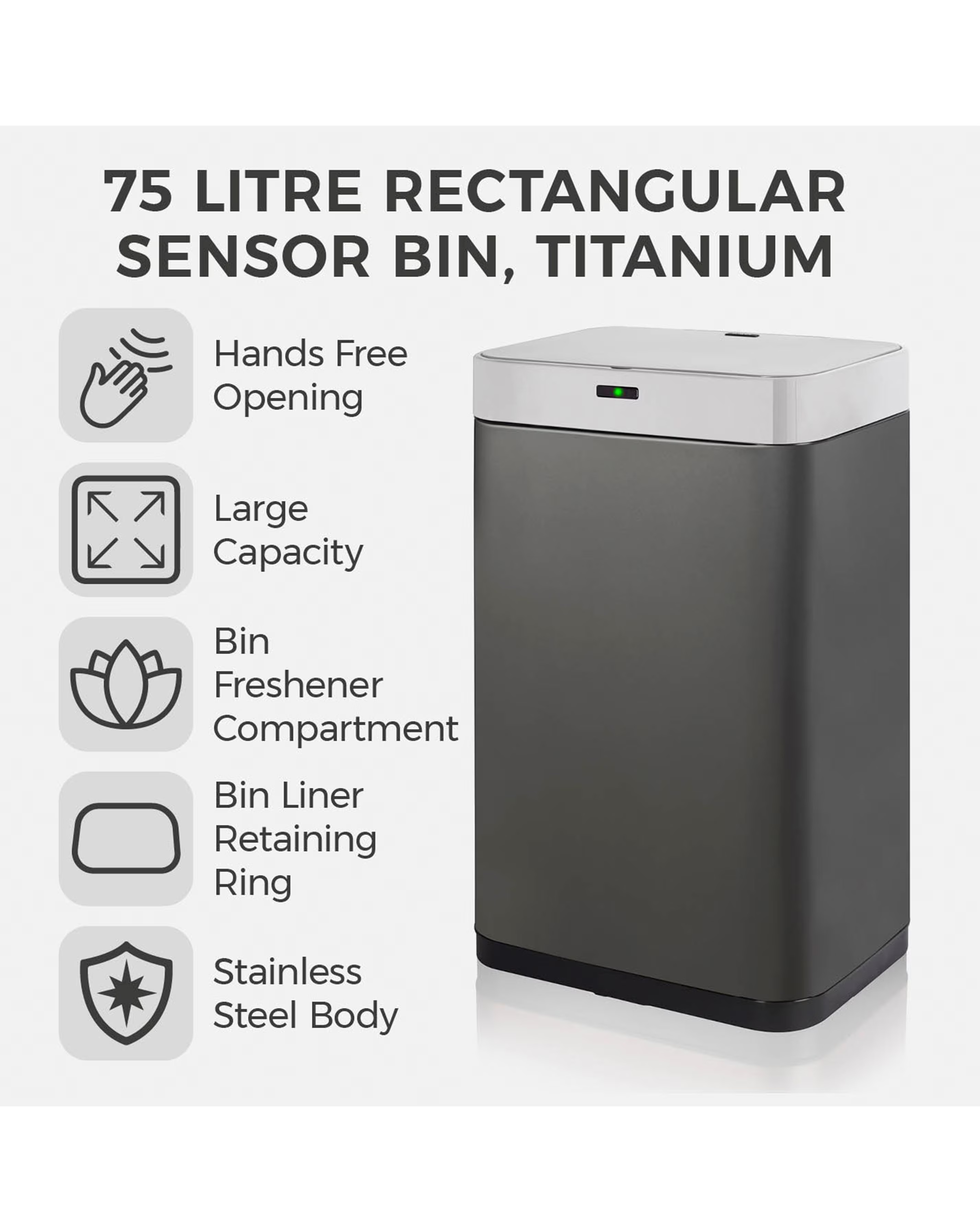 Tower 75L Sensor Bin Titanium 4 Tower 75L Sensor Bin Titanium