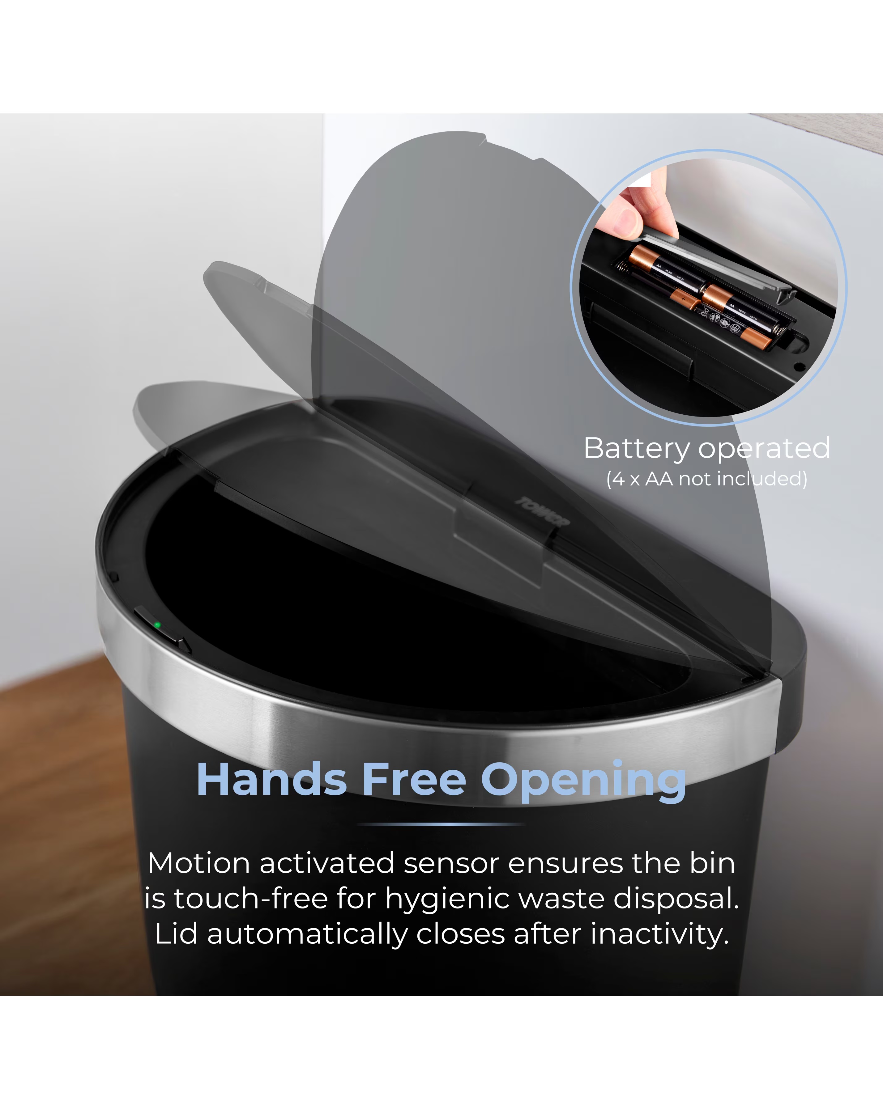 Tower Black 50L Curved Sensor Bin 3 Tower Black 50L Curved Sensor Bin