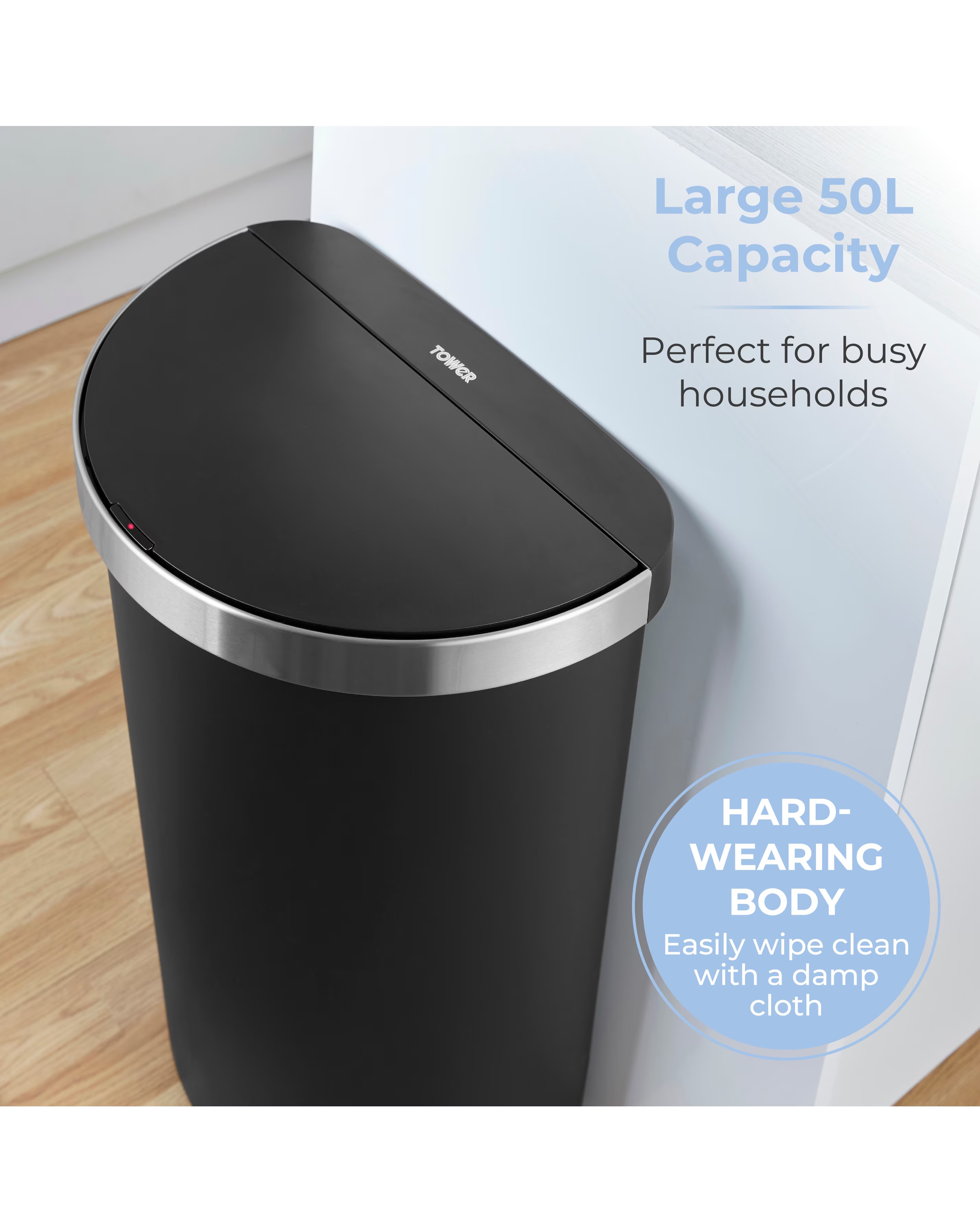 Tower Black 50L Curved Sensor Bin 6 Tower Black 50L Curved Sensor Bin