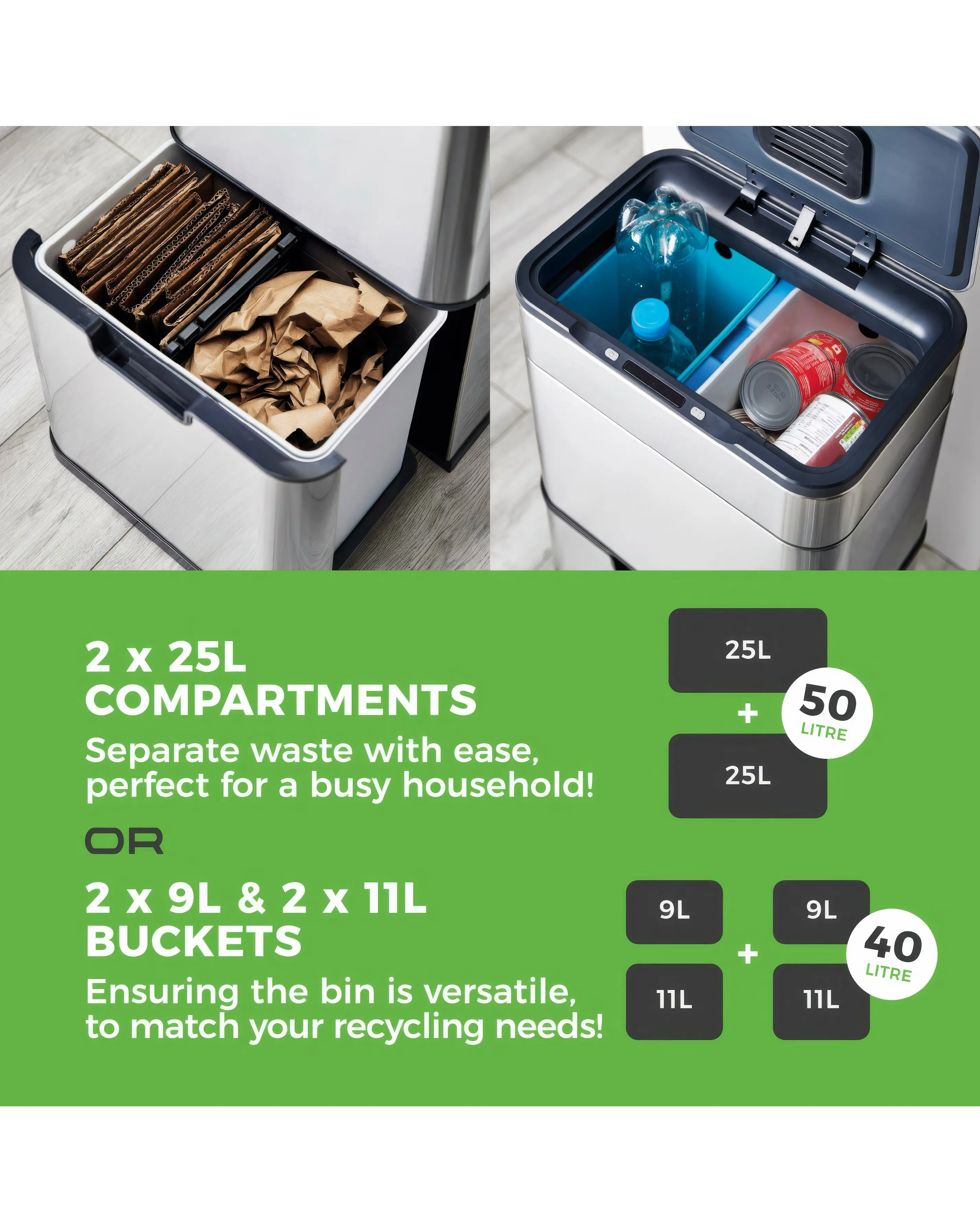 Tower 50L Ozone Recycling Sensor Bin Silver 4 Tower 50L Ozone Recycling Sensor Bin Silver