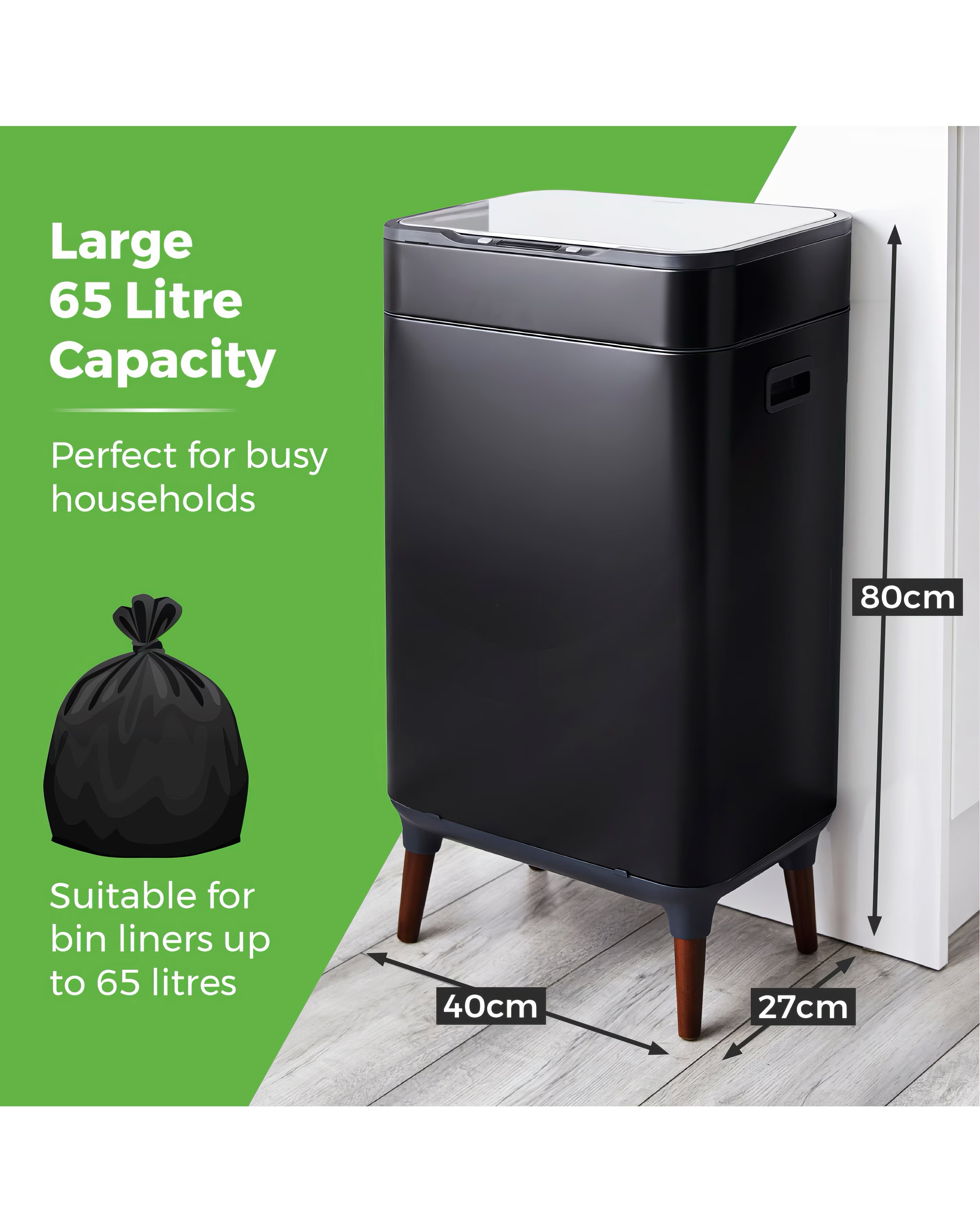 Tower 65l Ozone Sensor Bin - Black 4 Tower 65l Ozone Sensor Bin - Black