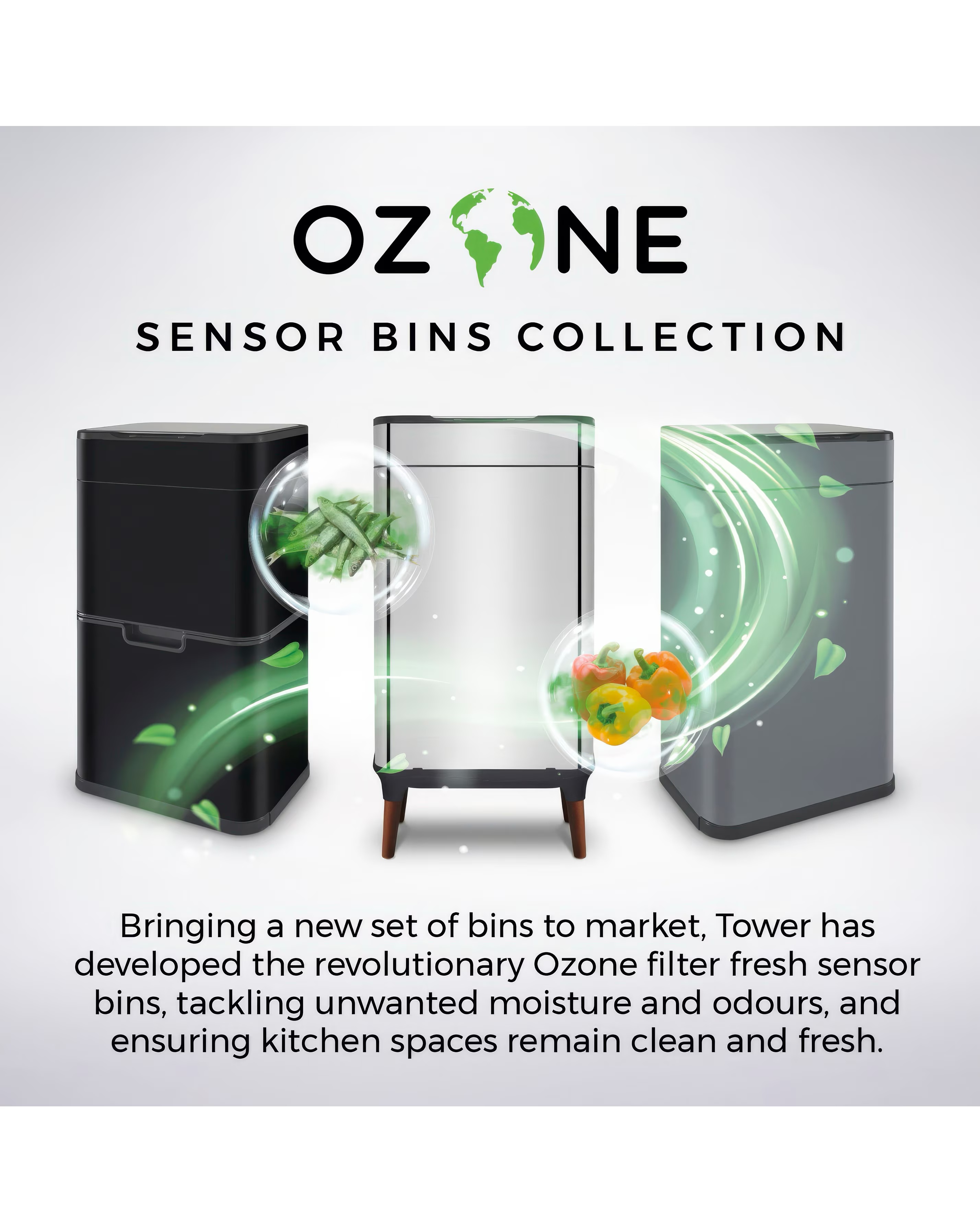 Tower 65l Ozone Sensor Bin - Black 8 Tower 65l Ozone Sensor Bin - Black