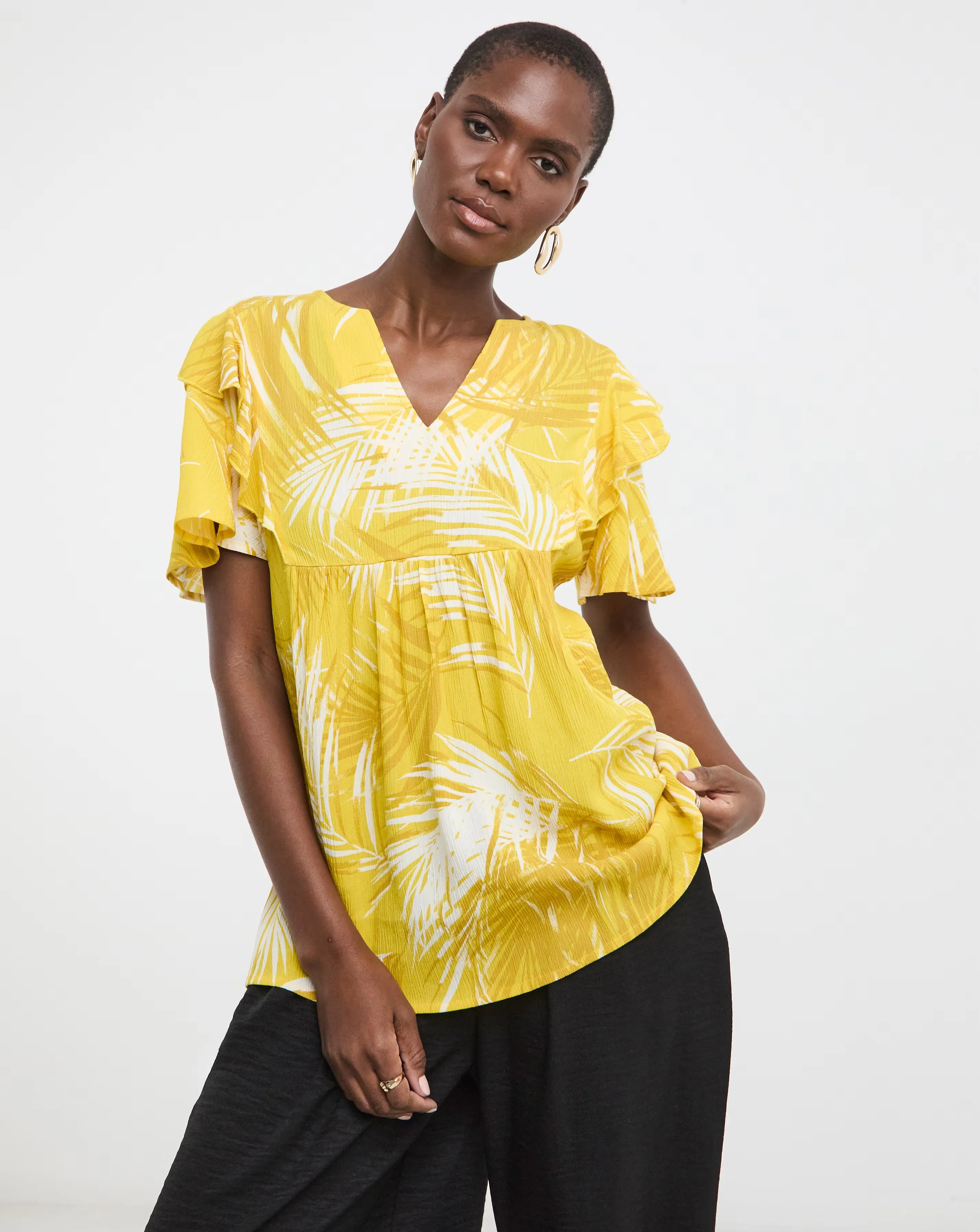 Textured Crinkle Frill Detail Angel Sleeve Top 4 Textured Crinkle Frill Detail Angel Sleeve Top