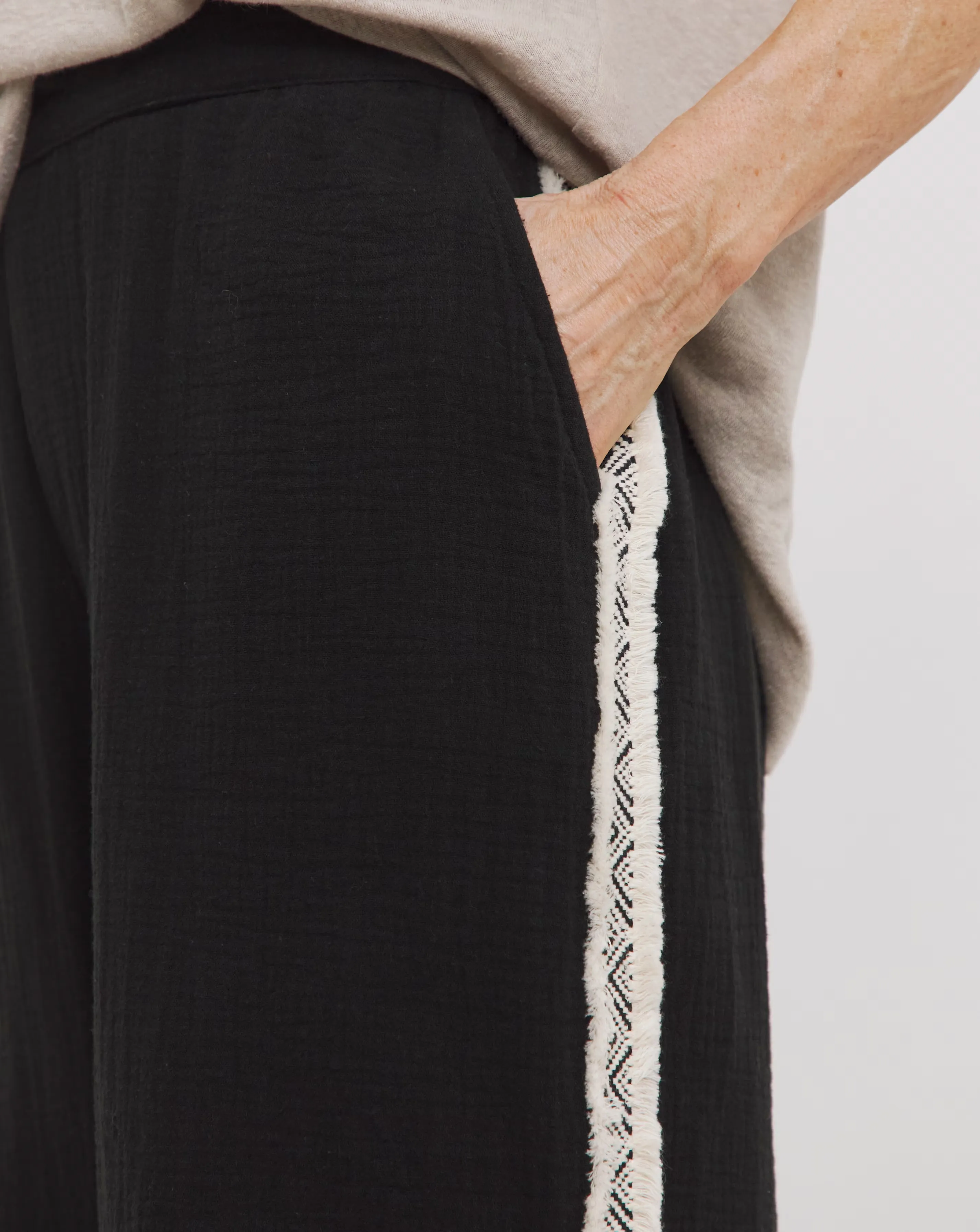 Pure Cotton Textured Trim Border Wide Leg Trousers 3 Pure Cotton Textured Trim Border Wide Leg Trousers