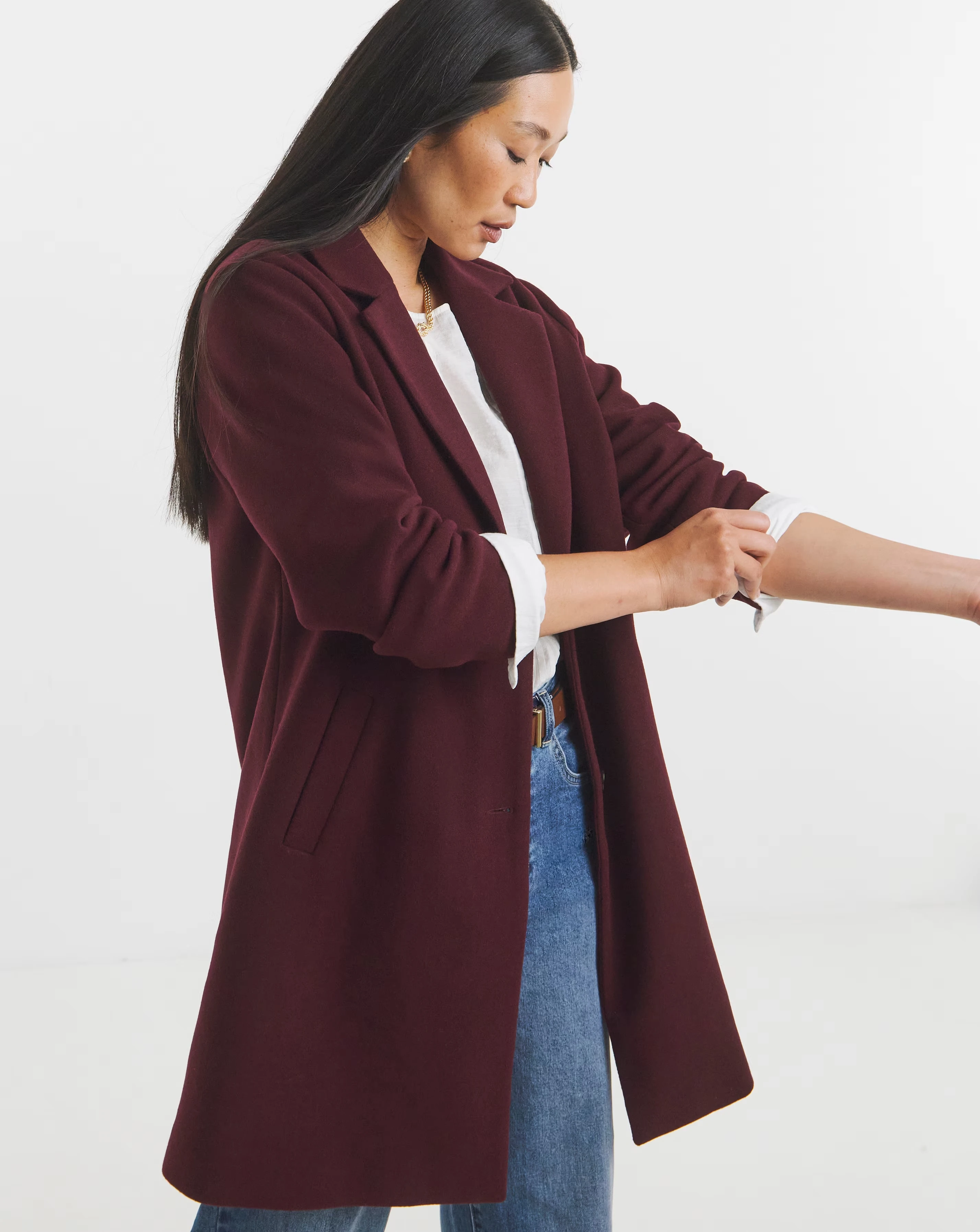 Wine Single Breasted Lined Coat