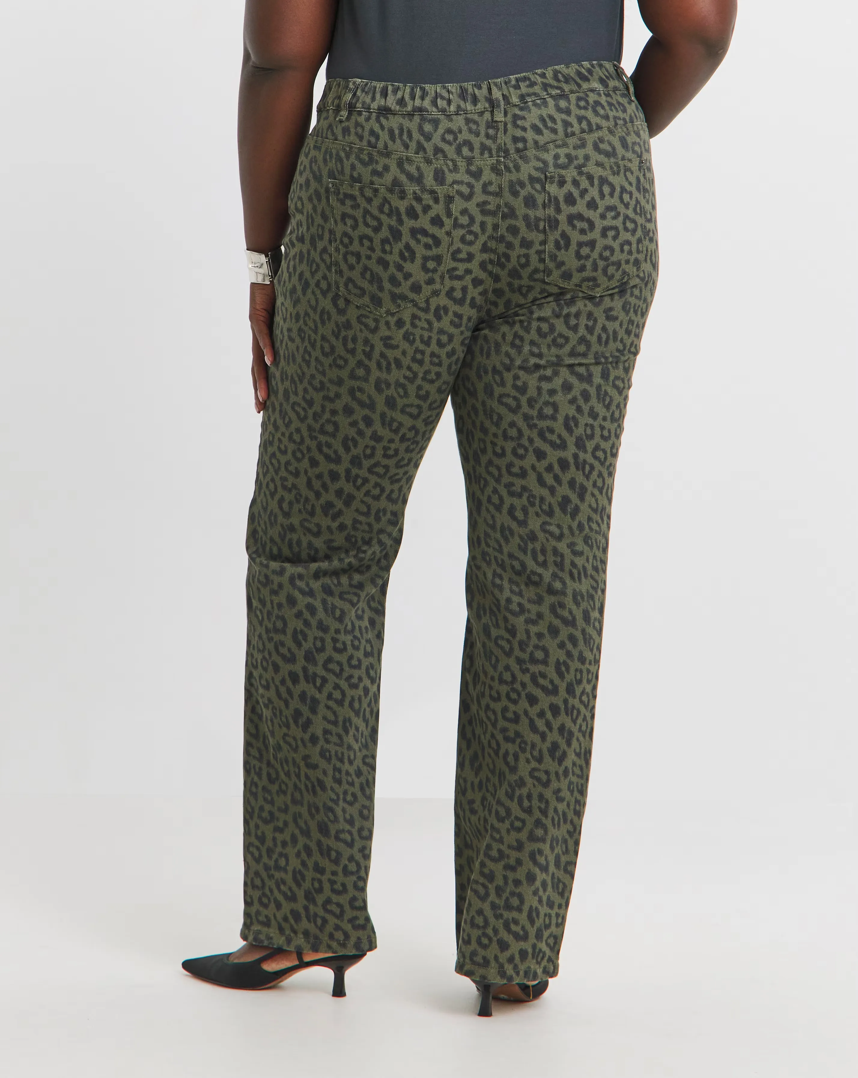 Simply Be Olive Leopard Straight Leg Jeans 4 Simply Be Olive Leopard Straight Leg Jeans
