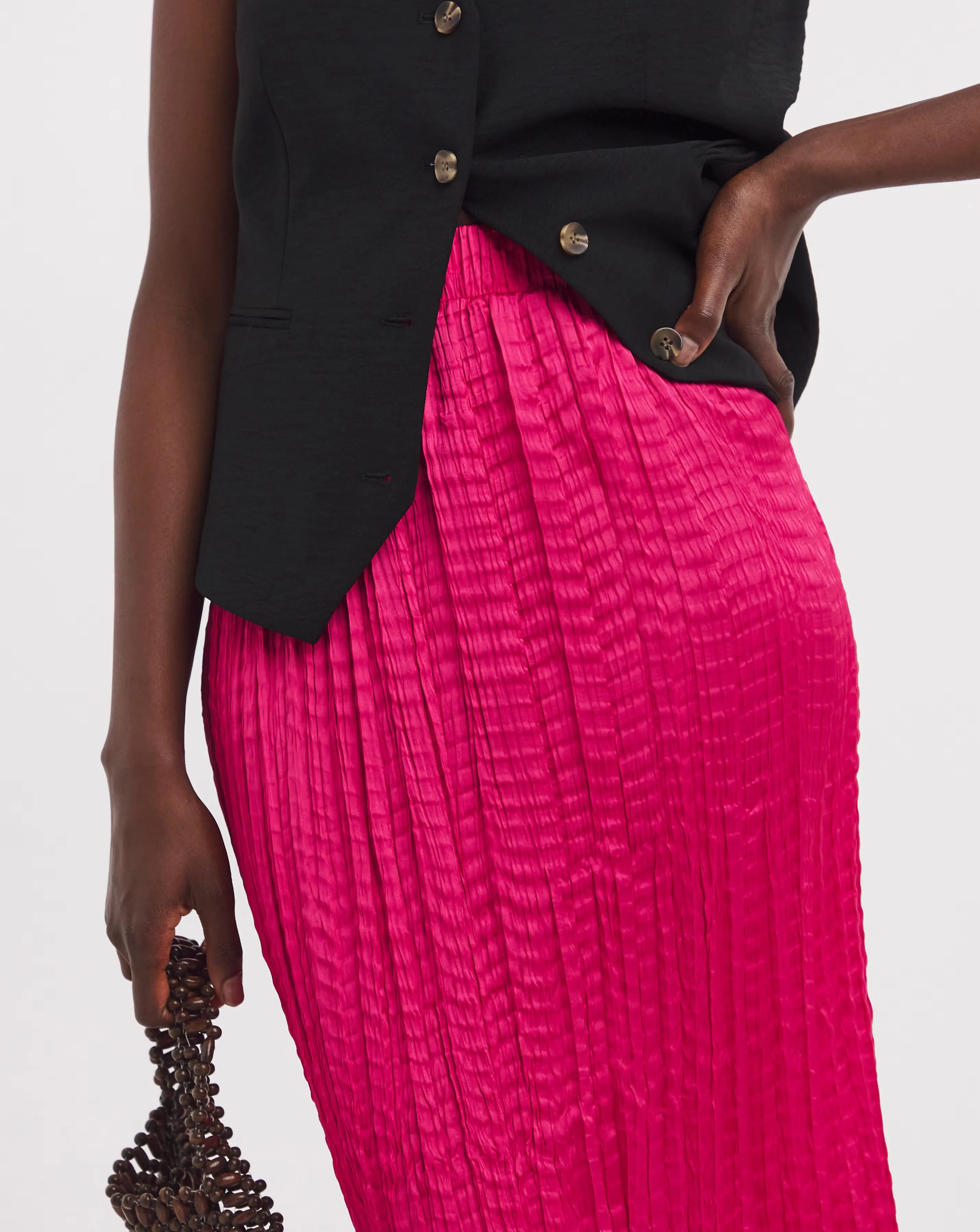 Bright Pink Crinkle Satin Skirt 4 Bright Pink Crinkle Satin Skirt