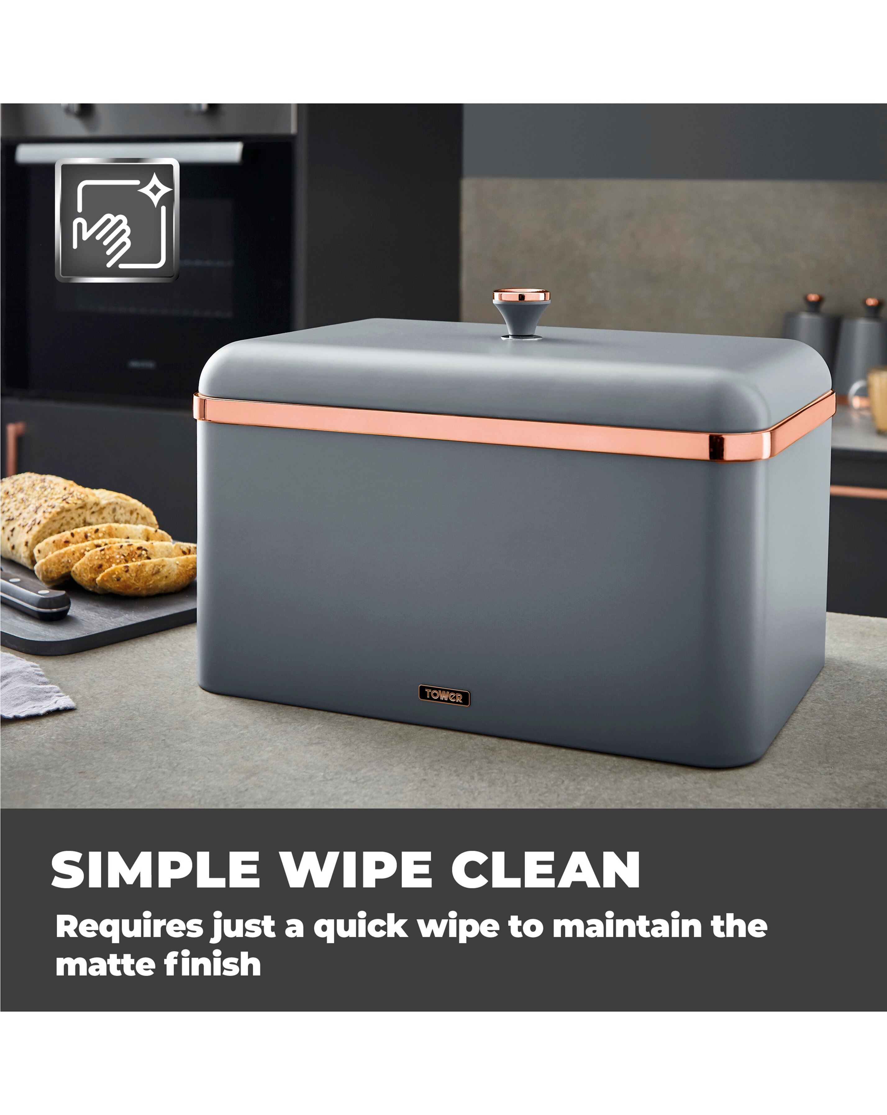Tower Cavaletto Bread Bin Grey 5 Tower Cavaletto Bread Bin Grey