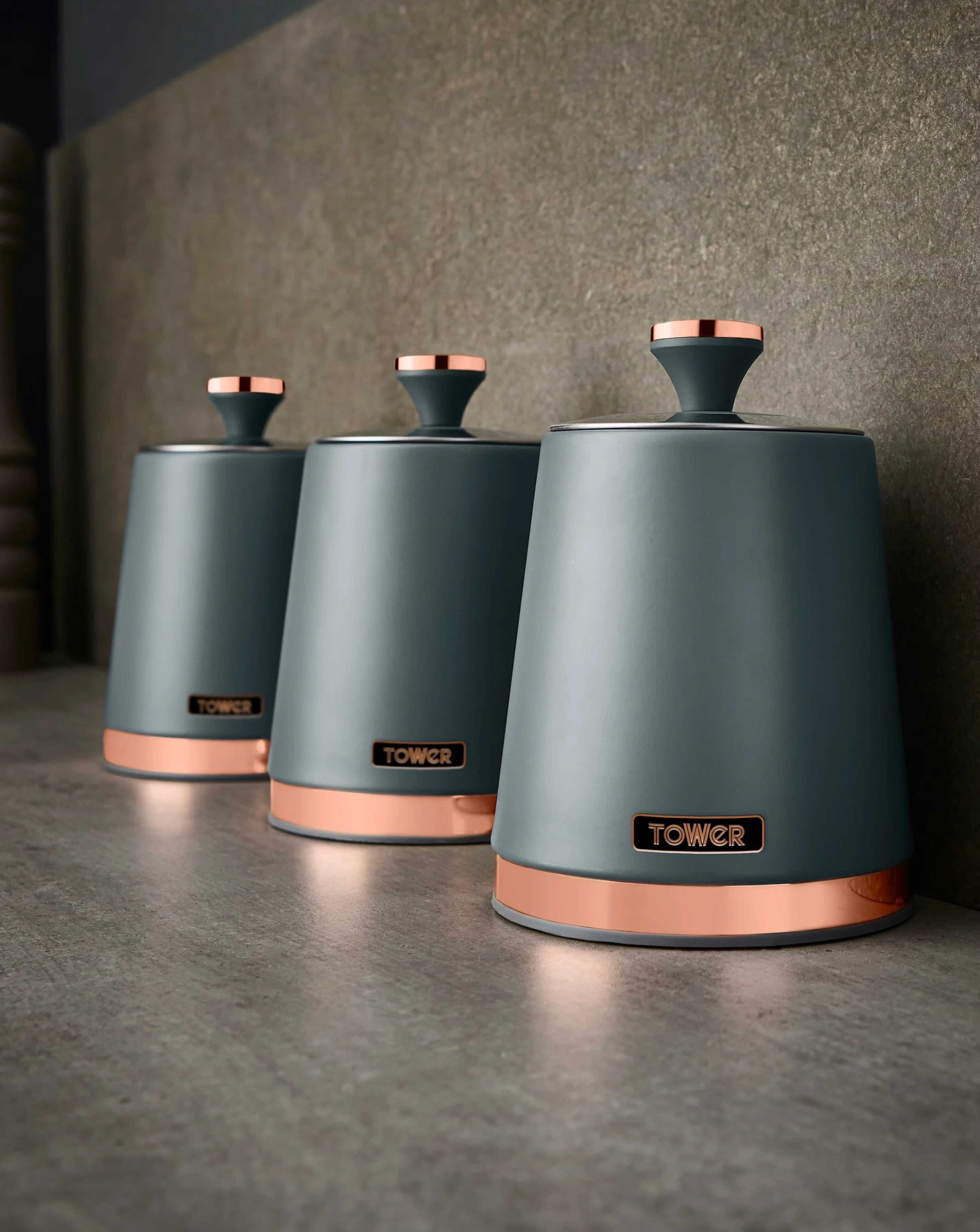 Tower Cavaletto Set of 3 Canisters Grey 2 Tower Cavaletto Set of 3 Canisters Grey