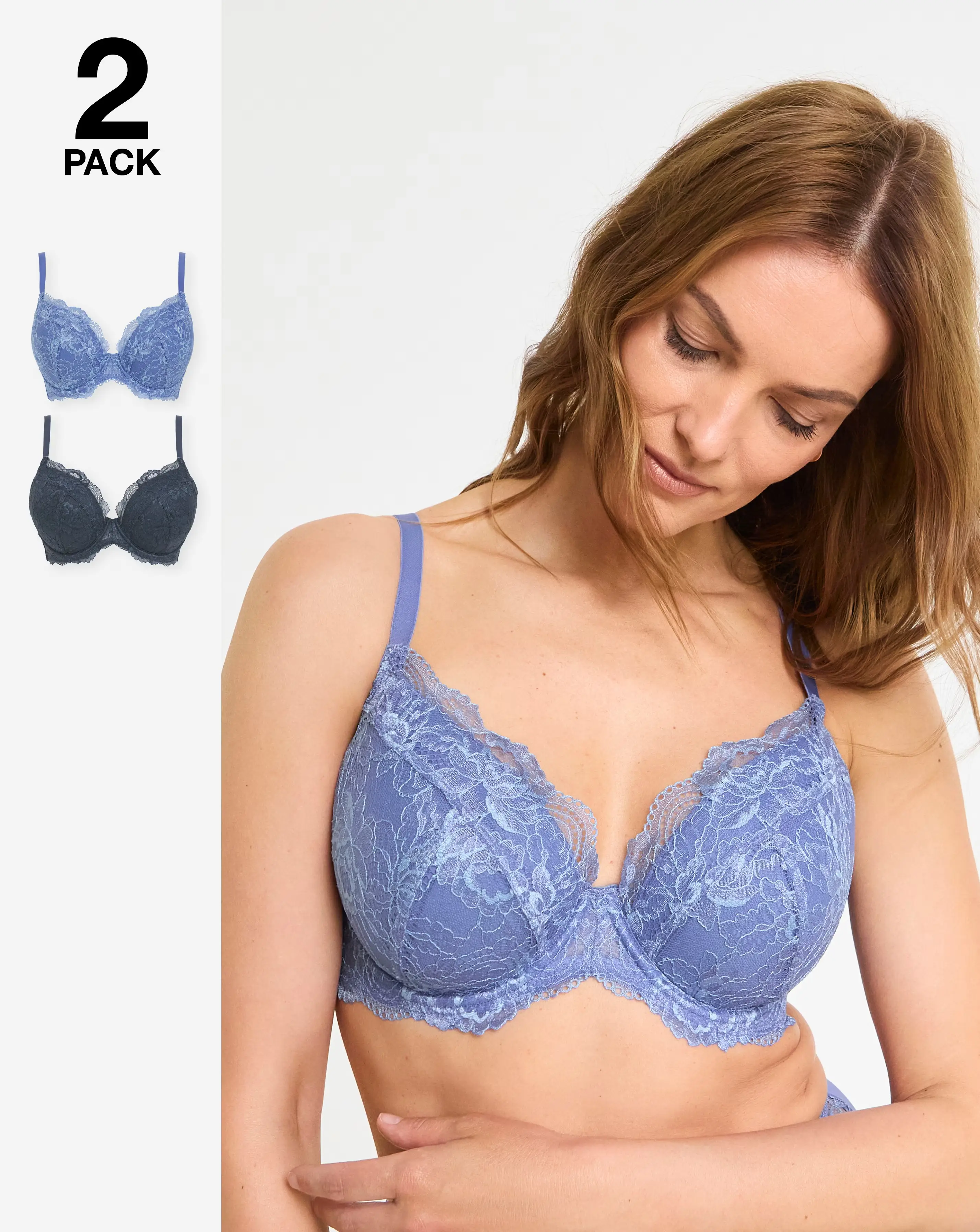 Pretty Secrets (2 Pack) New Ella Wired Padded Plunge Bras (B-G) Light Blue/Grey 1 Pretty Secrets (2 Pack) New Ella Wired Padded Plunge Bras (B-G) Light Blue/Grey