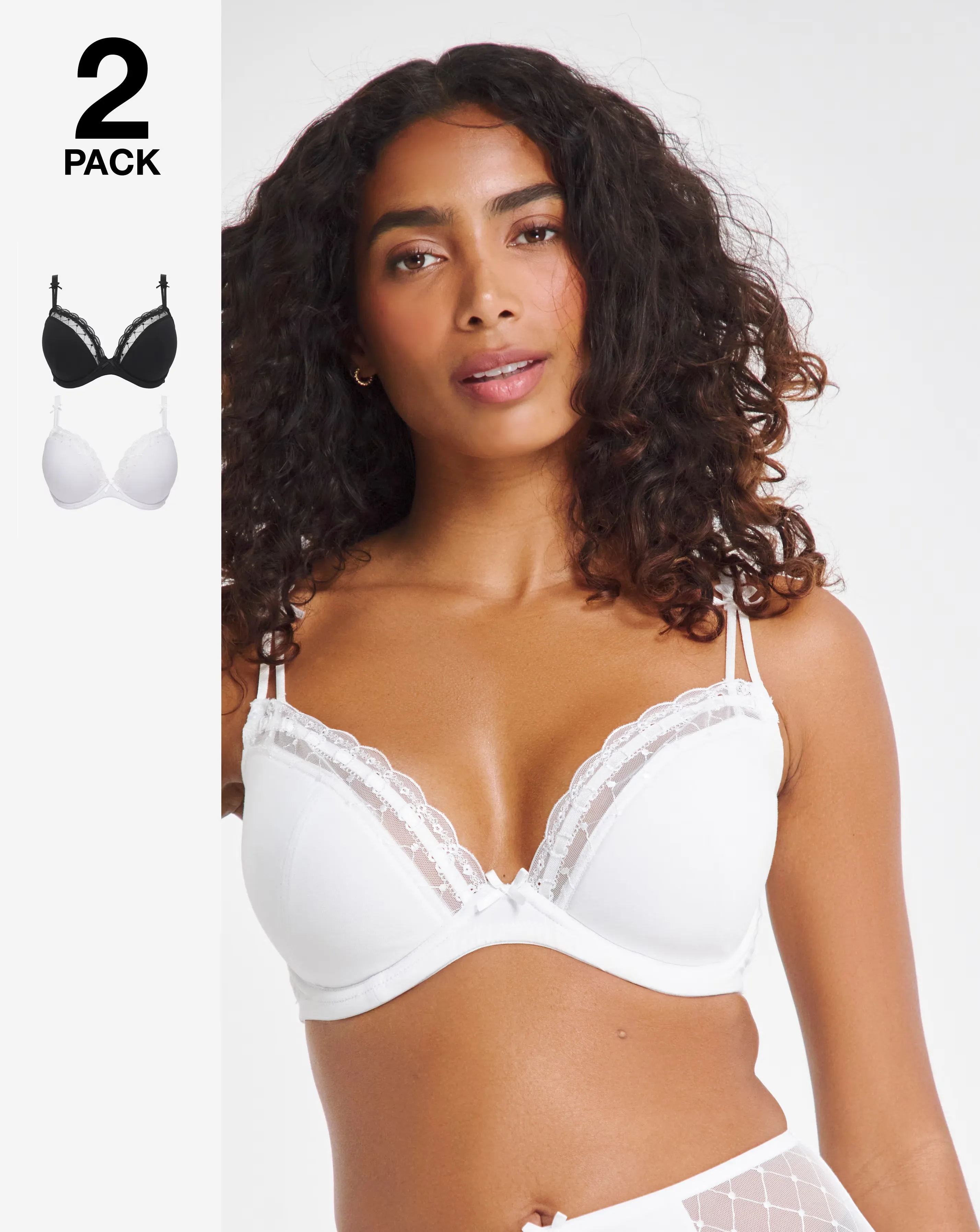 Pretty Secrets (2 Pack) Rachel Everyday Padded Plunge Bras (B-F) Black/White 1 Pretty Secrets (2 Pack) Rachel Everyday Padded Plunge Bras (B-F) Black/White