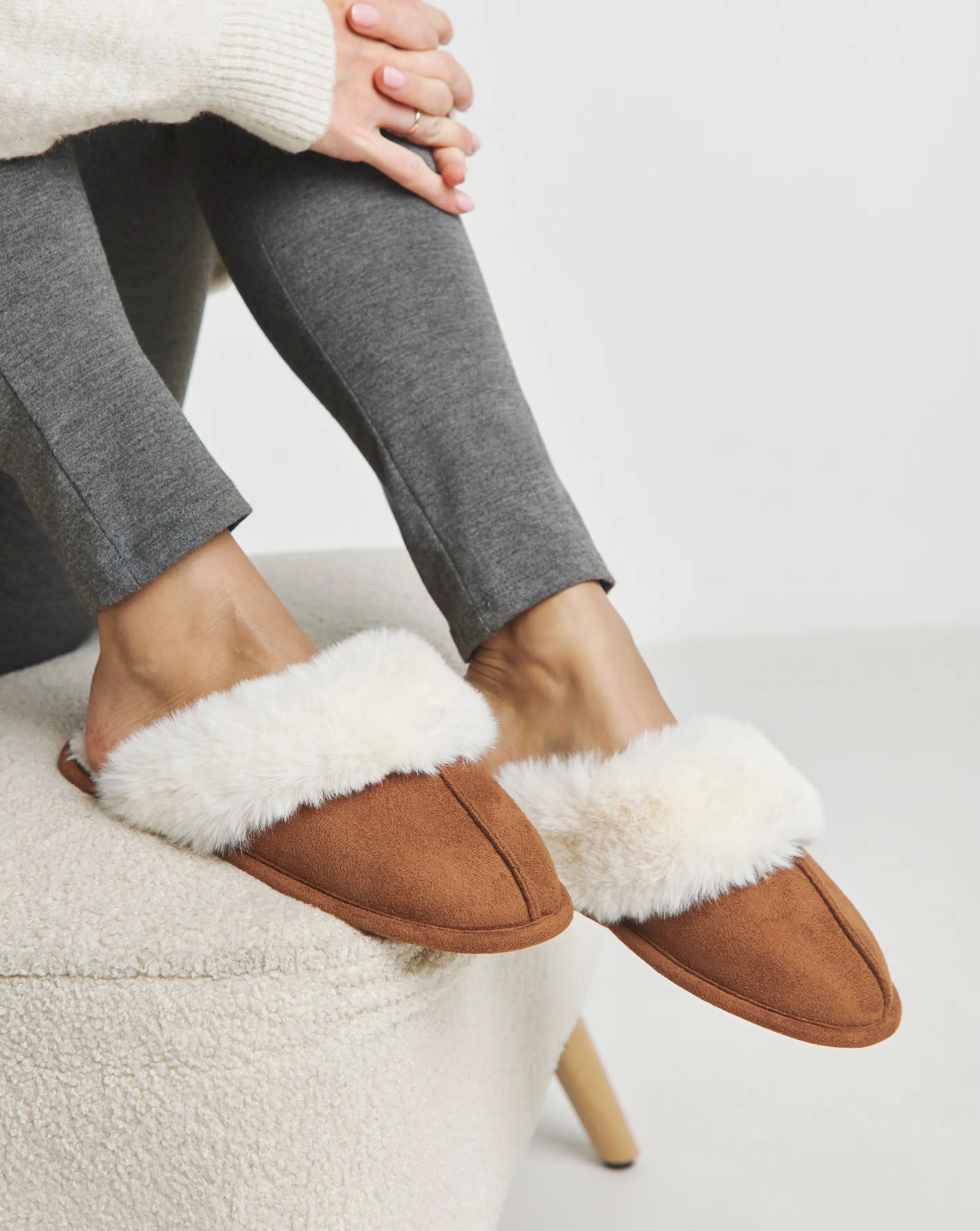 Elyse Faux Fur Mule Slippers - Wide Fit (E)