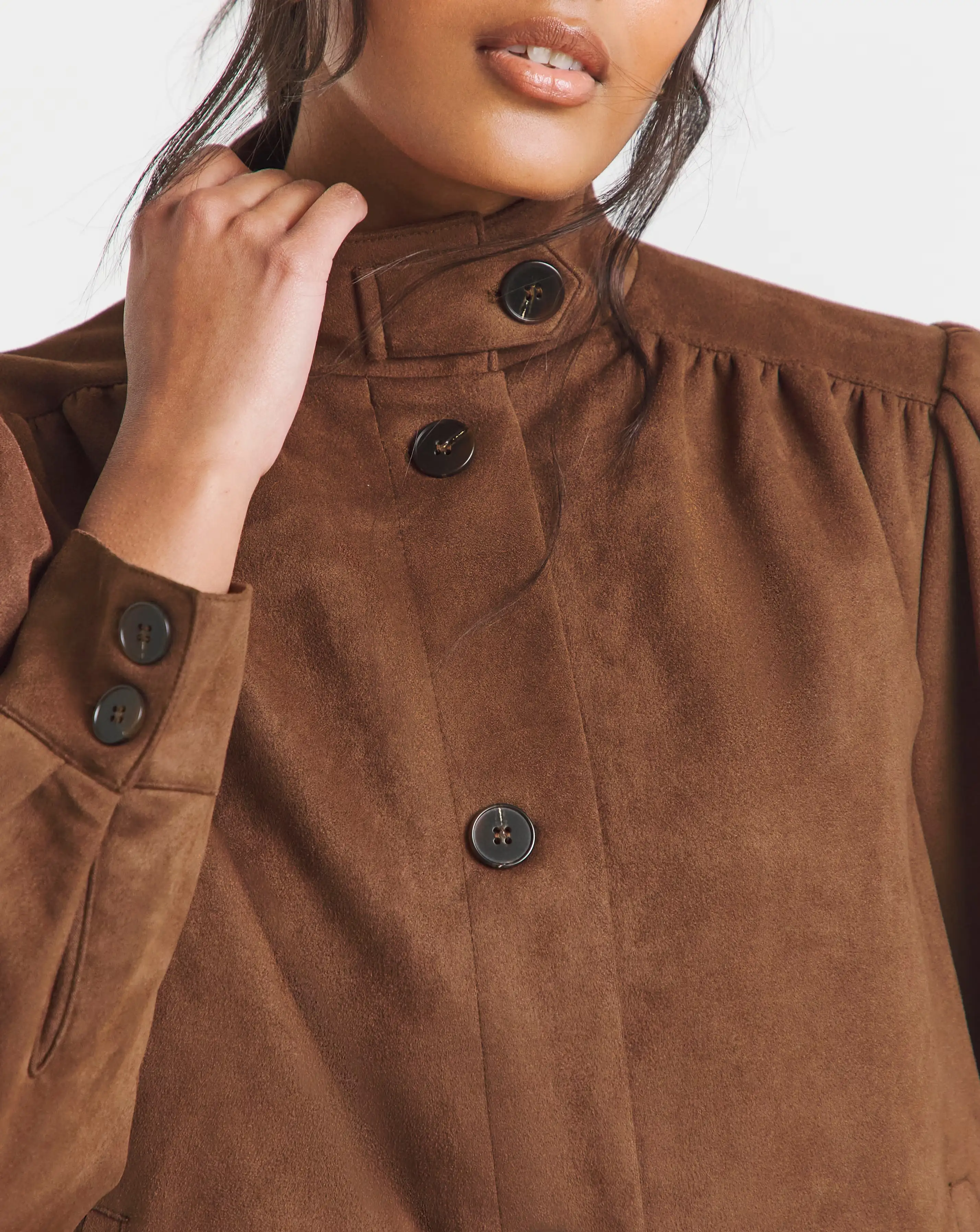 Simply Be Tan Funnel Neck Suedette Jacket 2 Simply Be Tan Funnel Neck Suedette Jacket