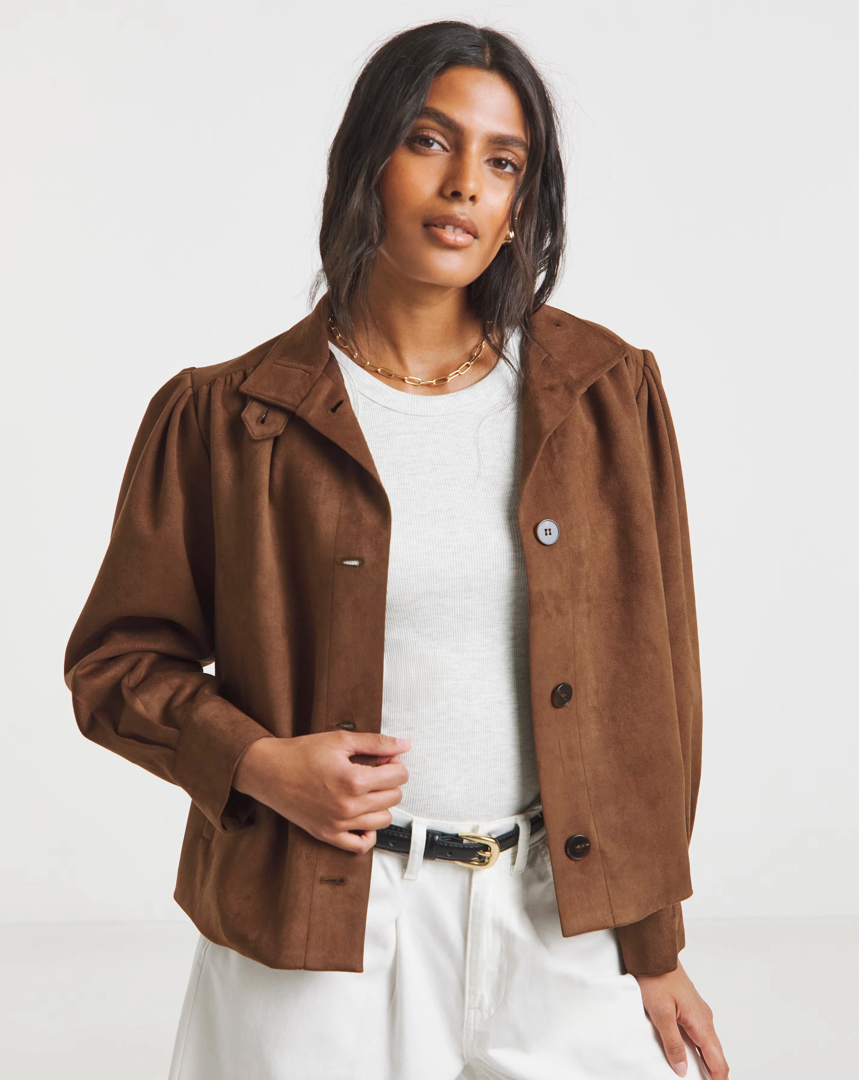Simply Be Tan Funnel Neck Suedette Jacket 4 Simply Be Tan Funnel Neck Suedette Jacket