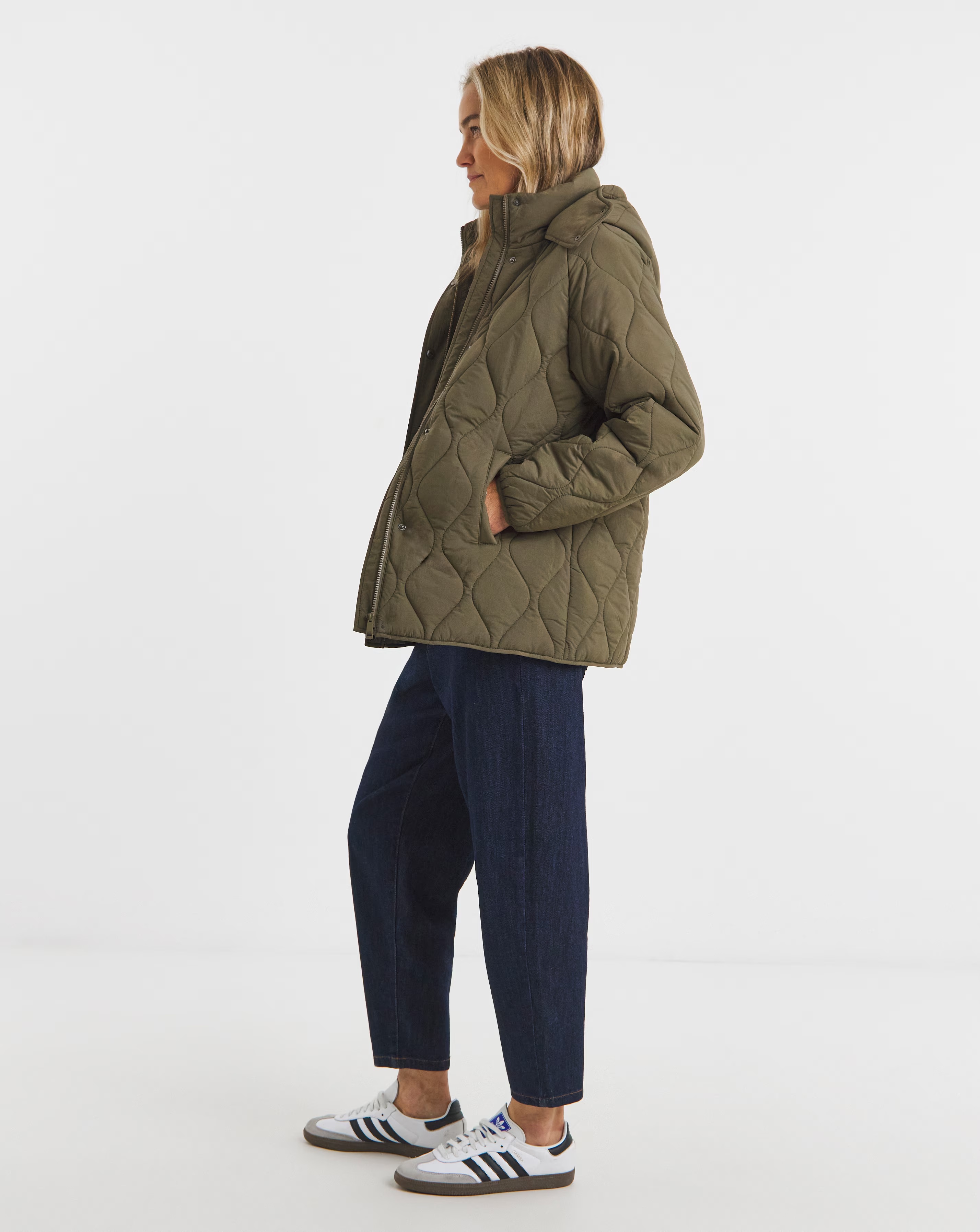 Khaki Short Hooded Quilted Jacket 2 Khaki Short Hooded Quilted Jacket