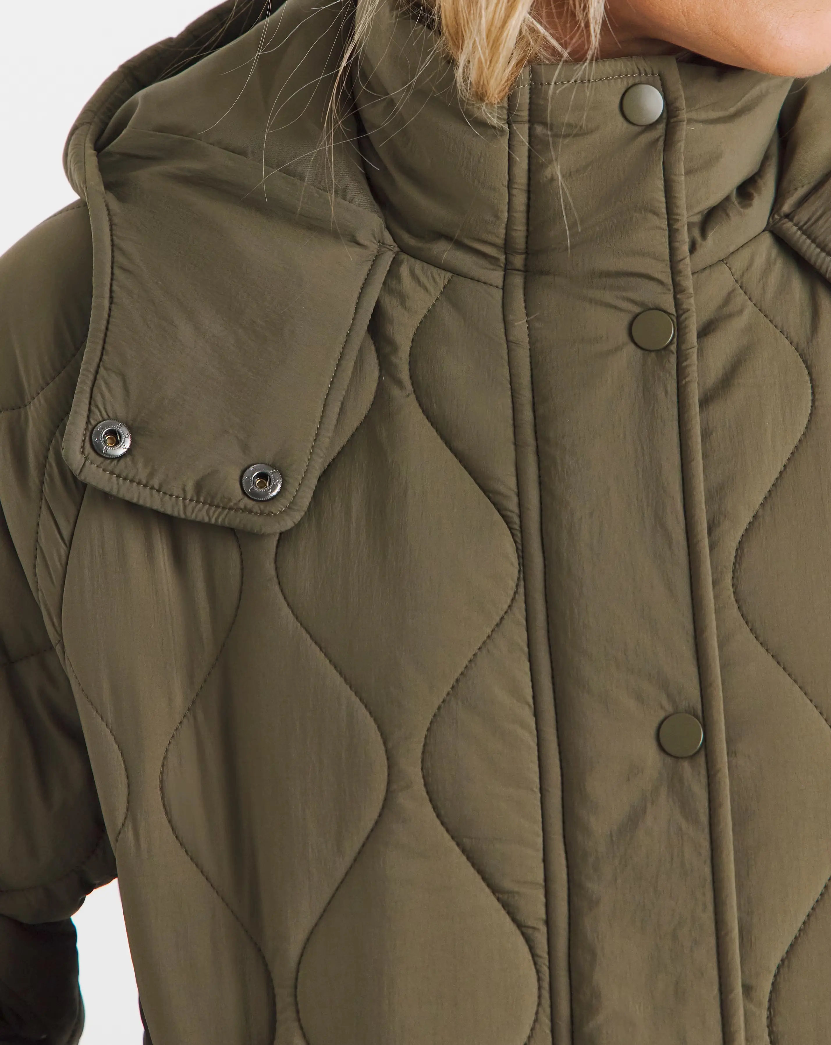Khaki Short Hooded Quilted Jacket 3 Khaki Short Hooded Quilted Jacket