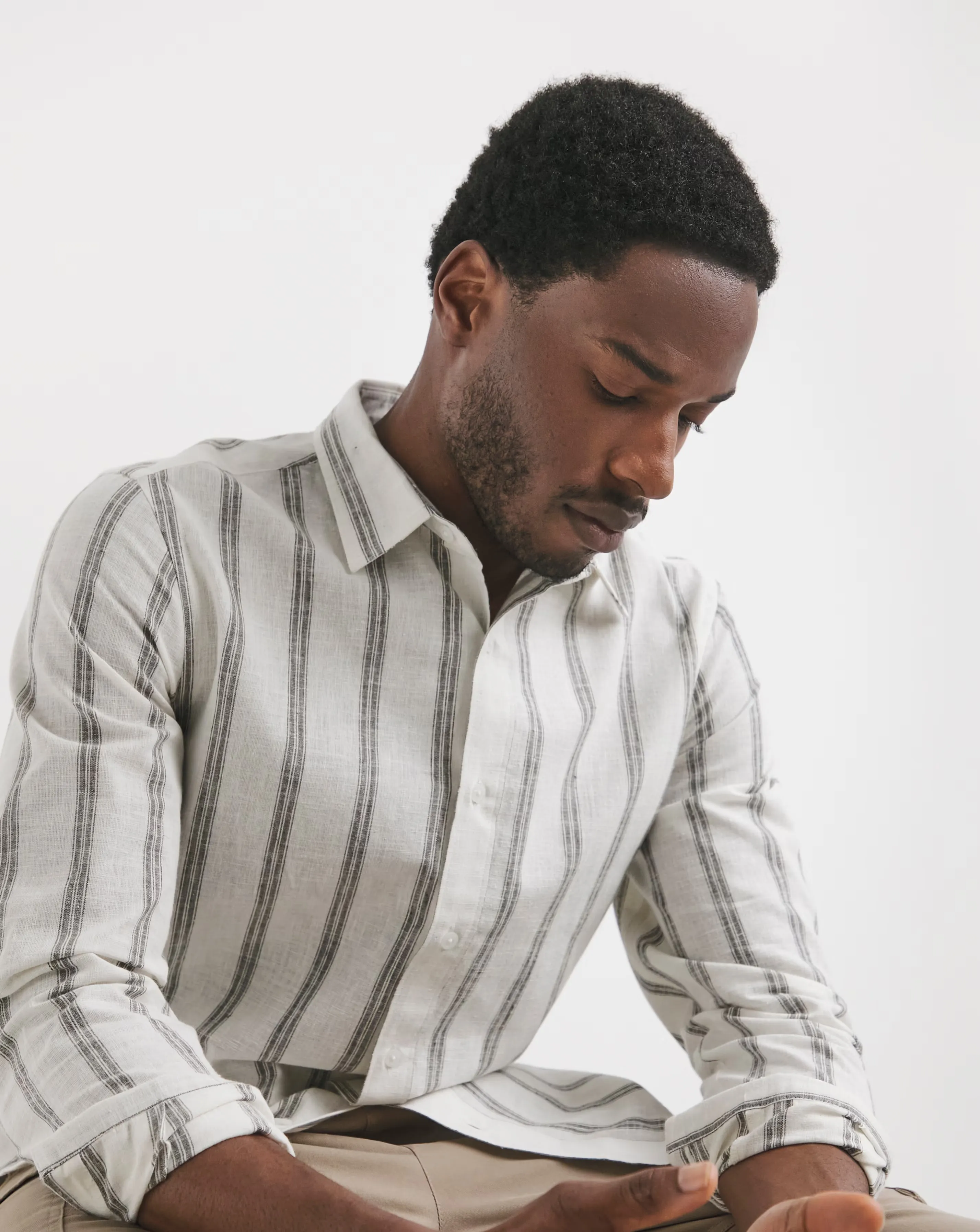 Long Sleeve Linen Blend Stripe Shirt