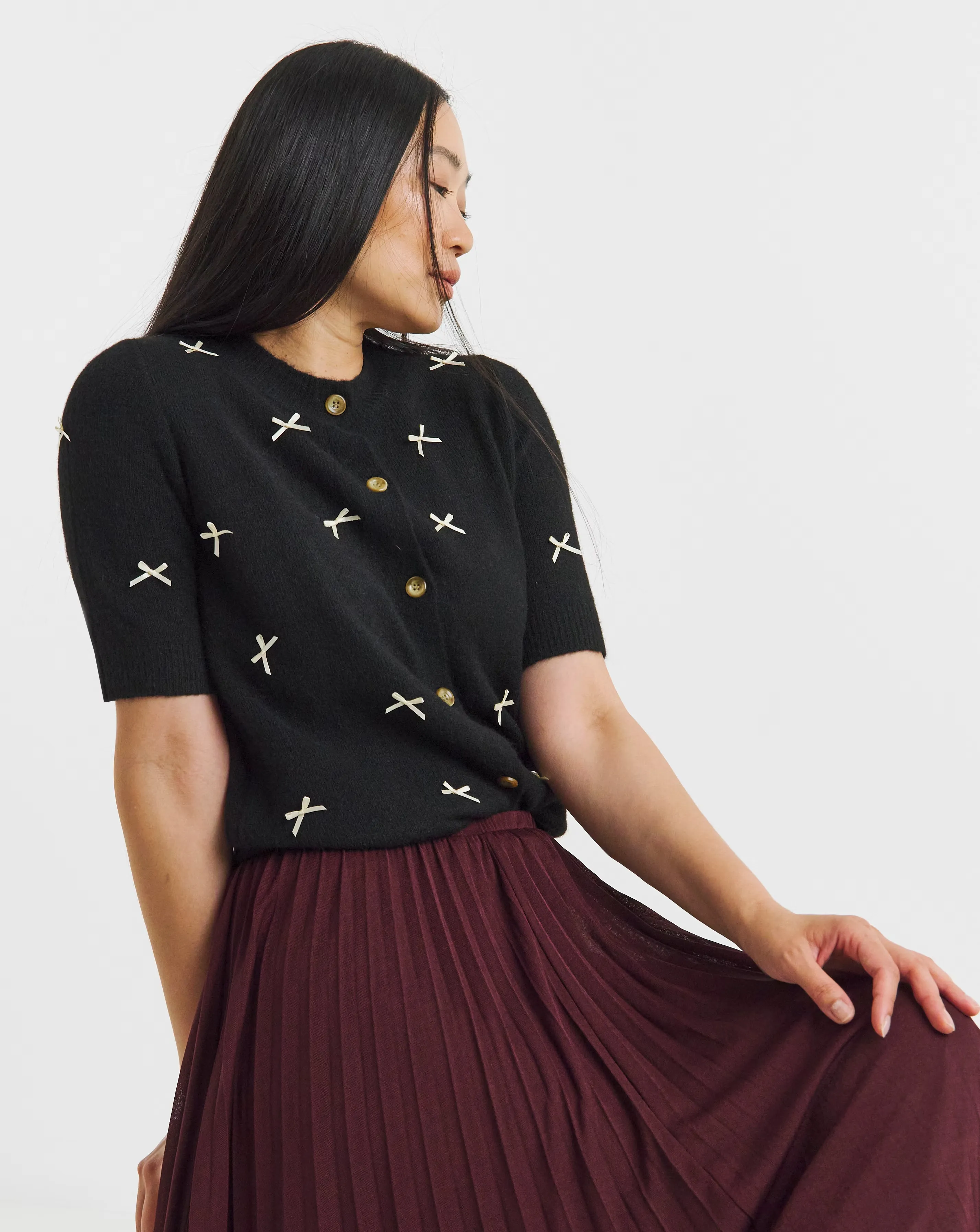 Bow Short Sleeve Cardigan 1 Bow Short Sleeve Cardigan