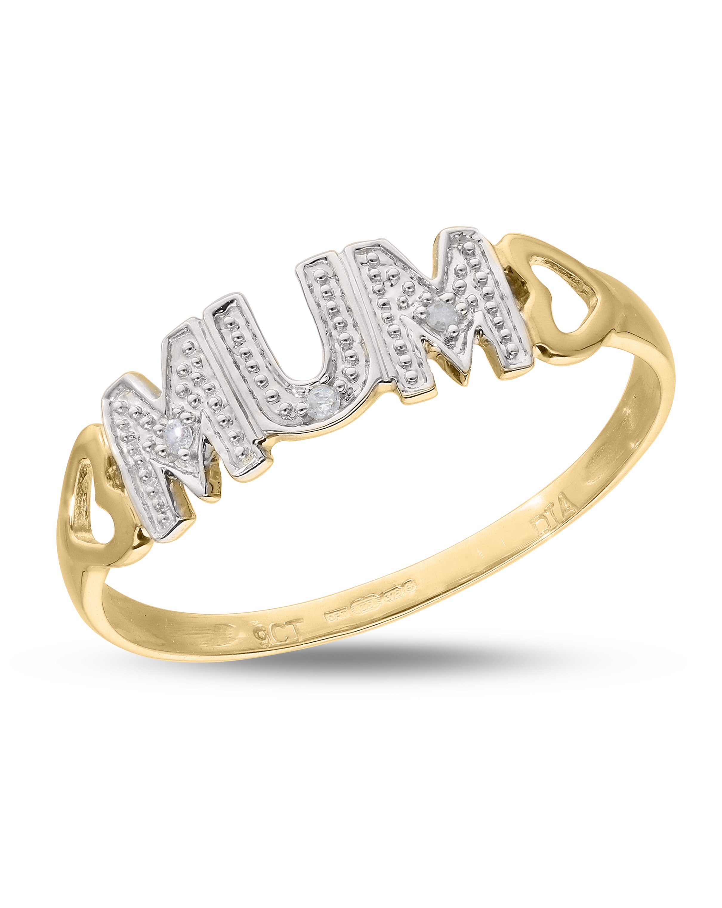 9 Carat Yellow Gold Diamond Set Mum Ring With Heart Shoulders 2 9 Carat Yellow Gold Diamond Set Mum Ring With Heart Shoulders