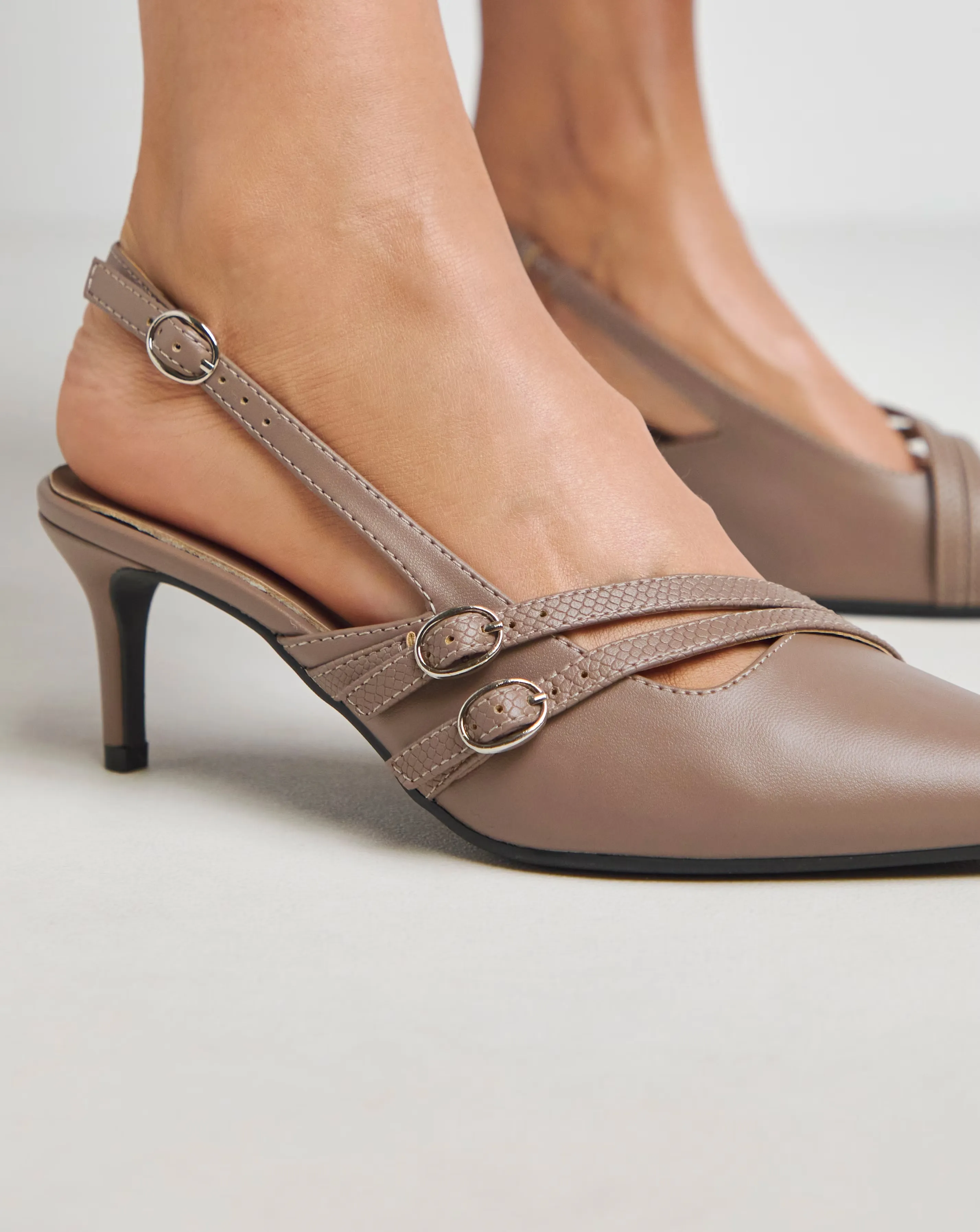 Montana Buckle Detail Kitten Heel Slingbacks - Wide Fit (E) 3 Montana Buckle Detail Kitten Heel Slingbacks - Wide Fit (E)