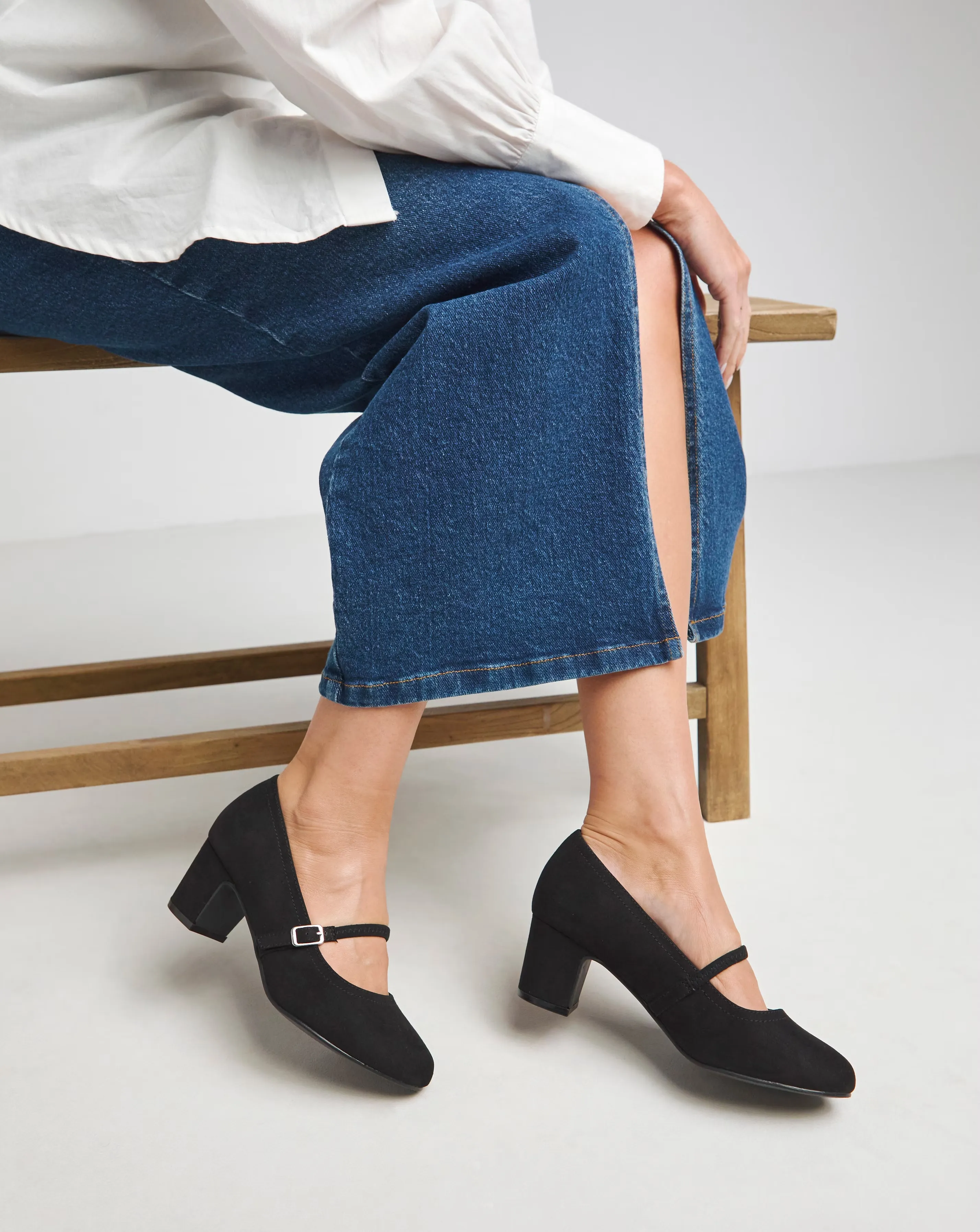 Lorraine Low Block Heel Mary Janes - Wide Fit (E)