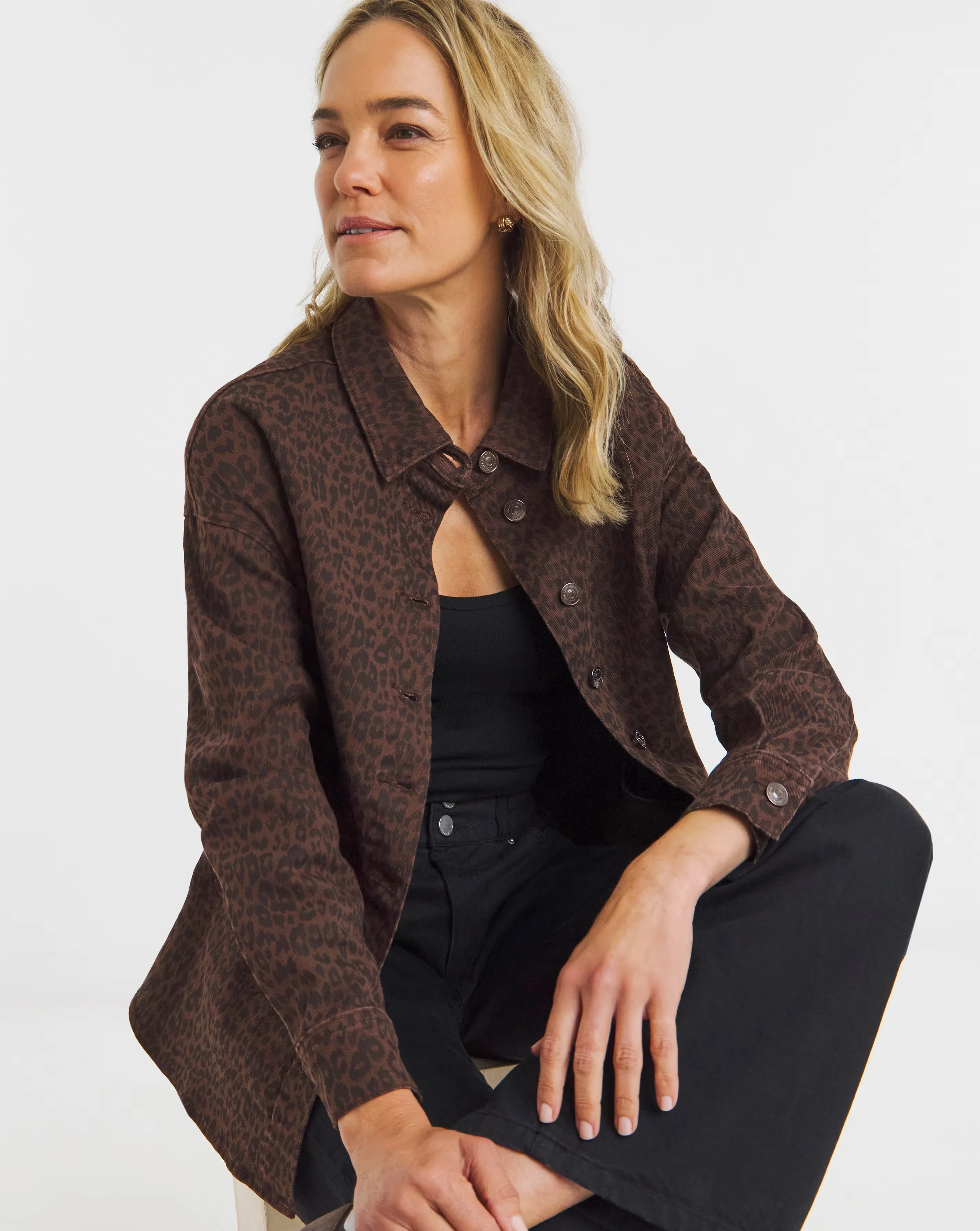 Chocolate Leopard Denim Shacket