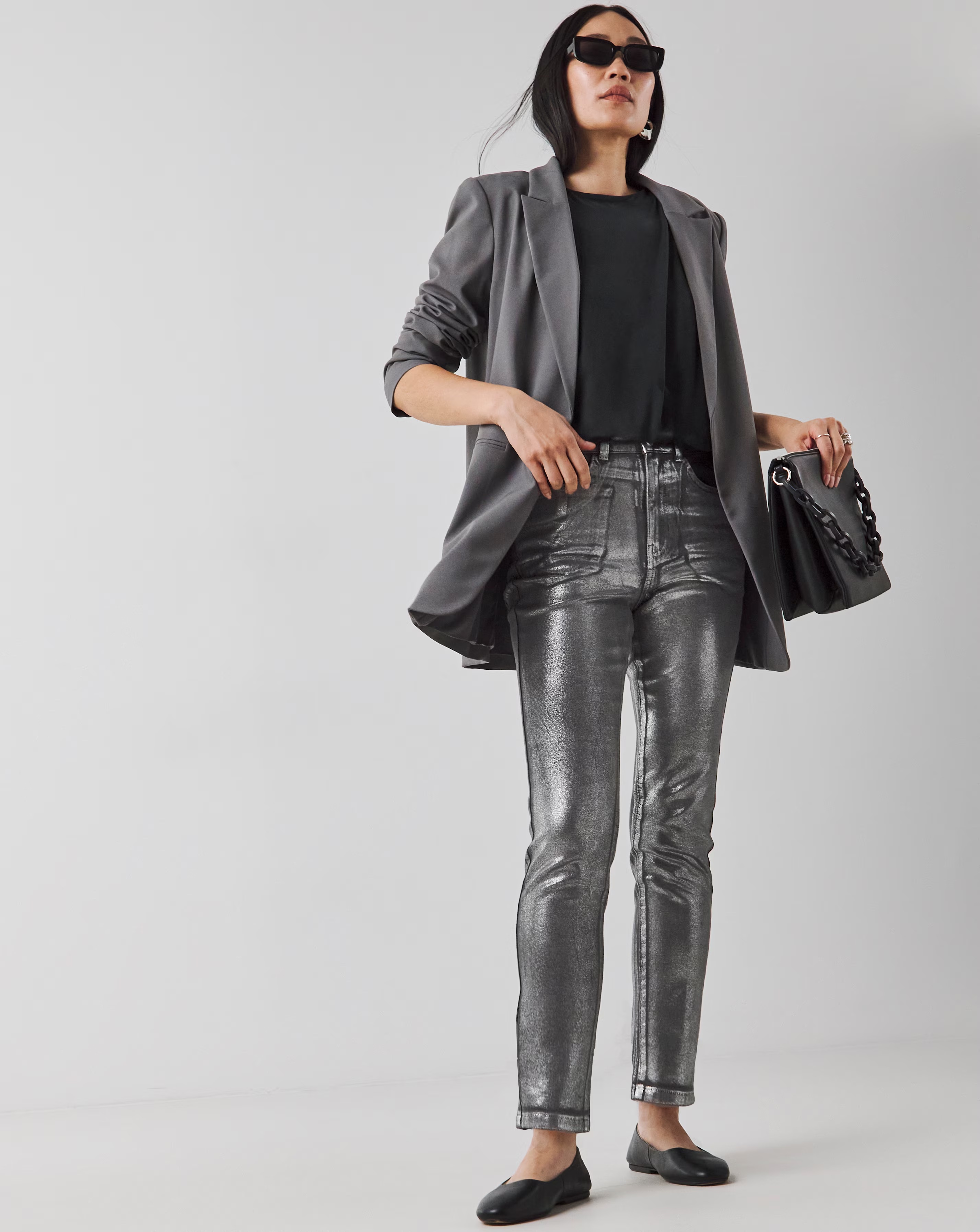 Silver Metallic Slim Leg Jeans 1 Silver Metallic Slim Leg Jeans