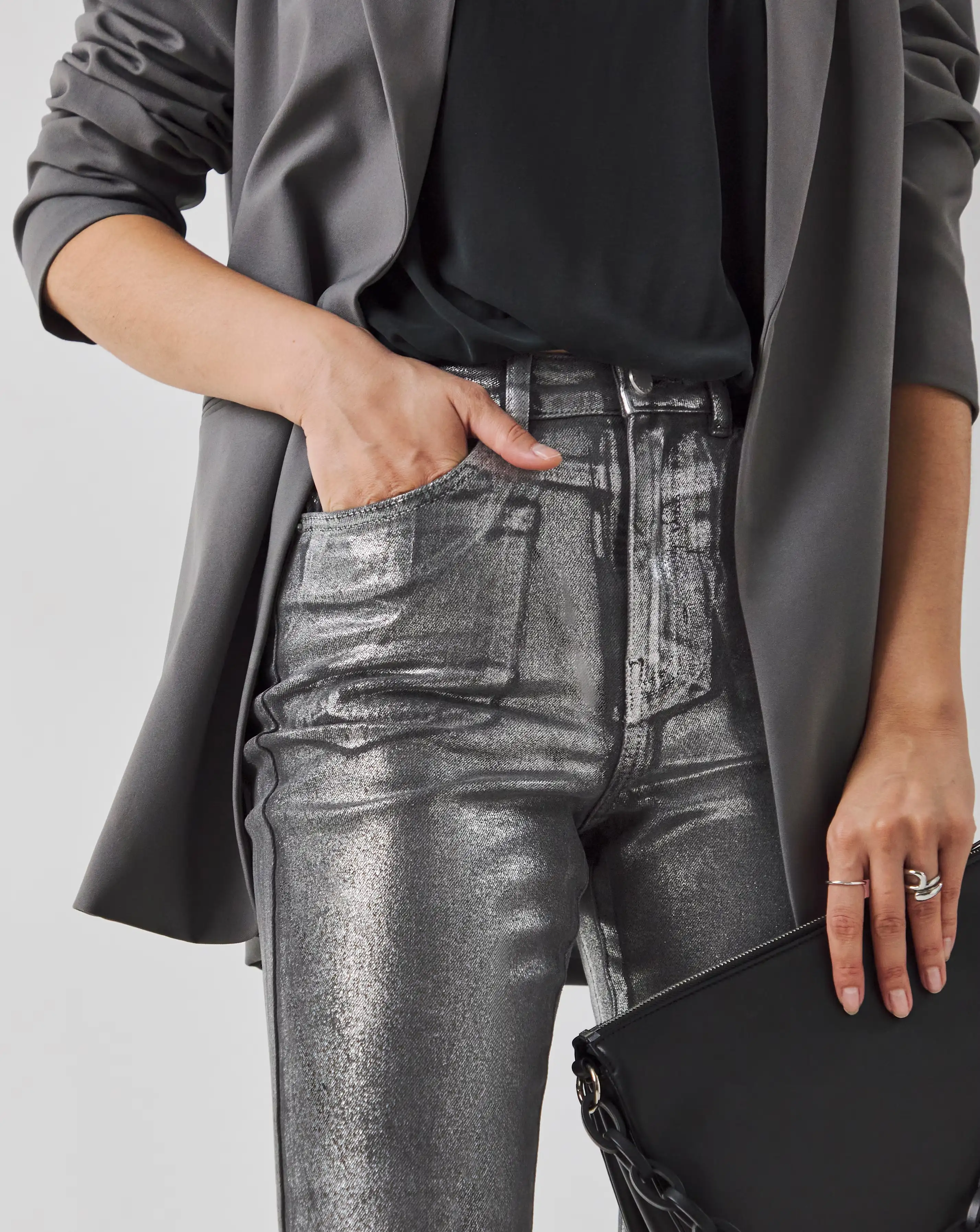 Silver Metallic Slim Leg Jeans 3 Silver Metallic Slim Leg Jeans