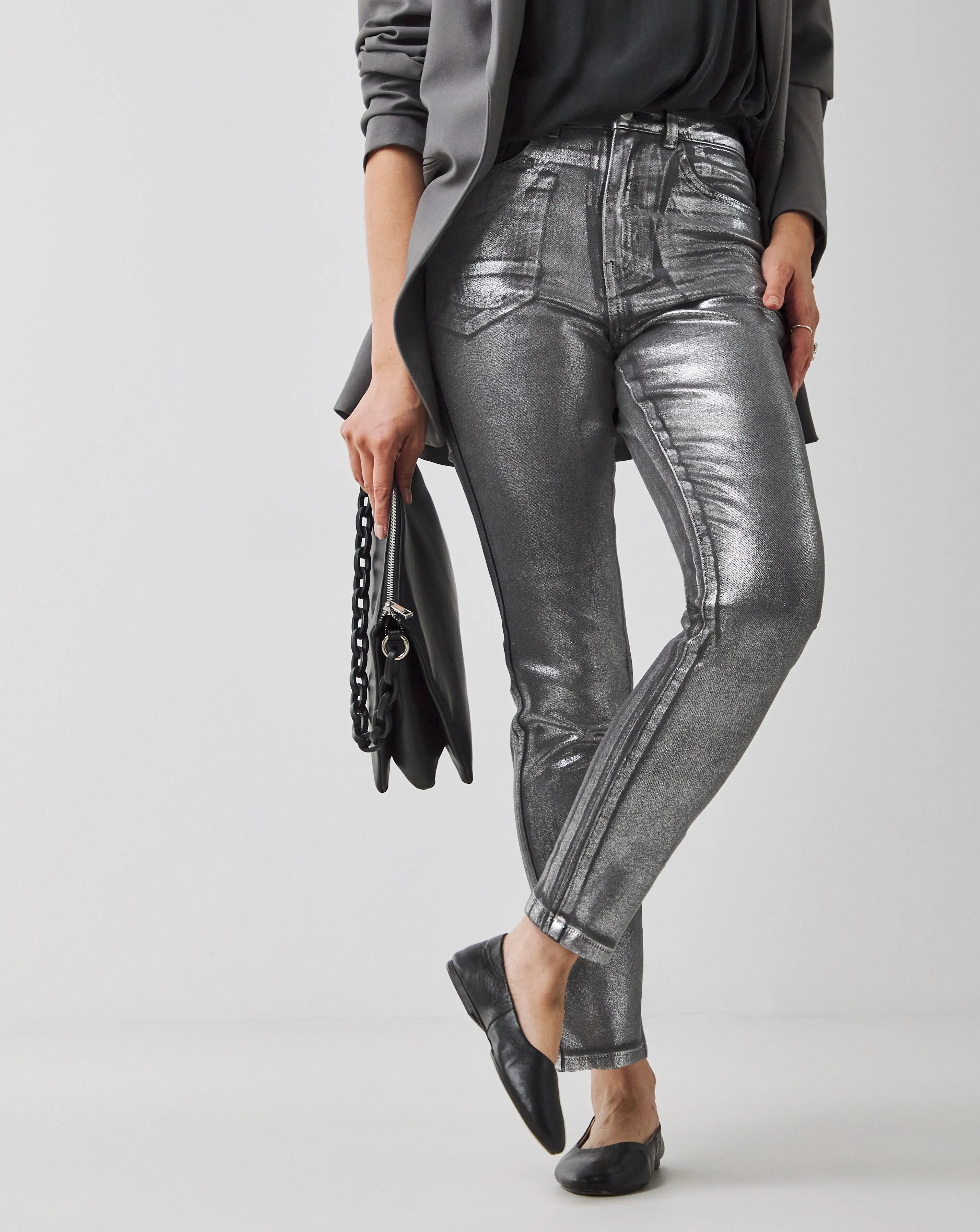 Silver Metallic Slim Leg Jeans 4 Silver Metallic Slim Leg Jeans