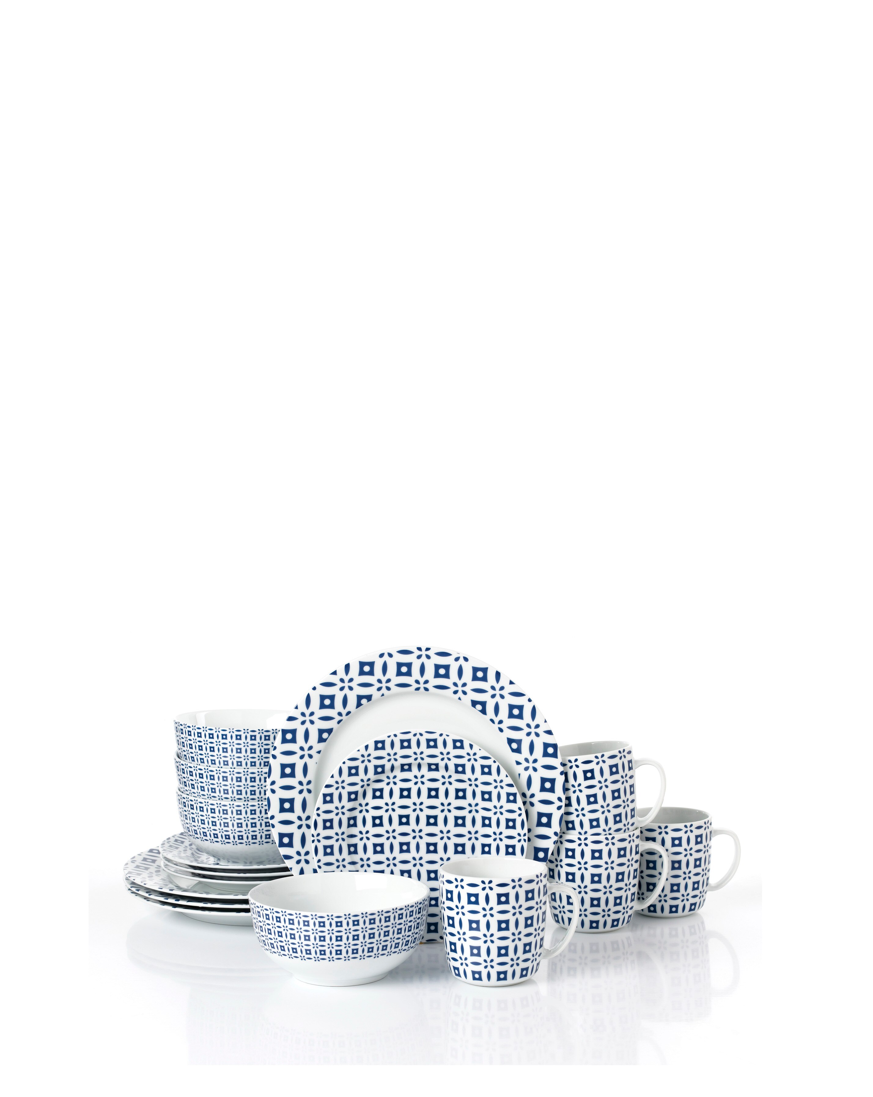 Waterside Blue Geo 16 Piece Dinner Set
