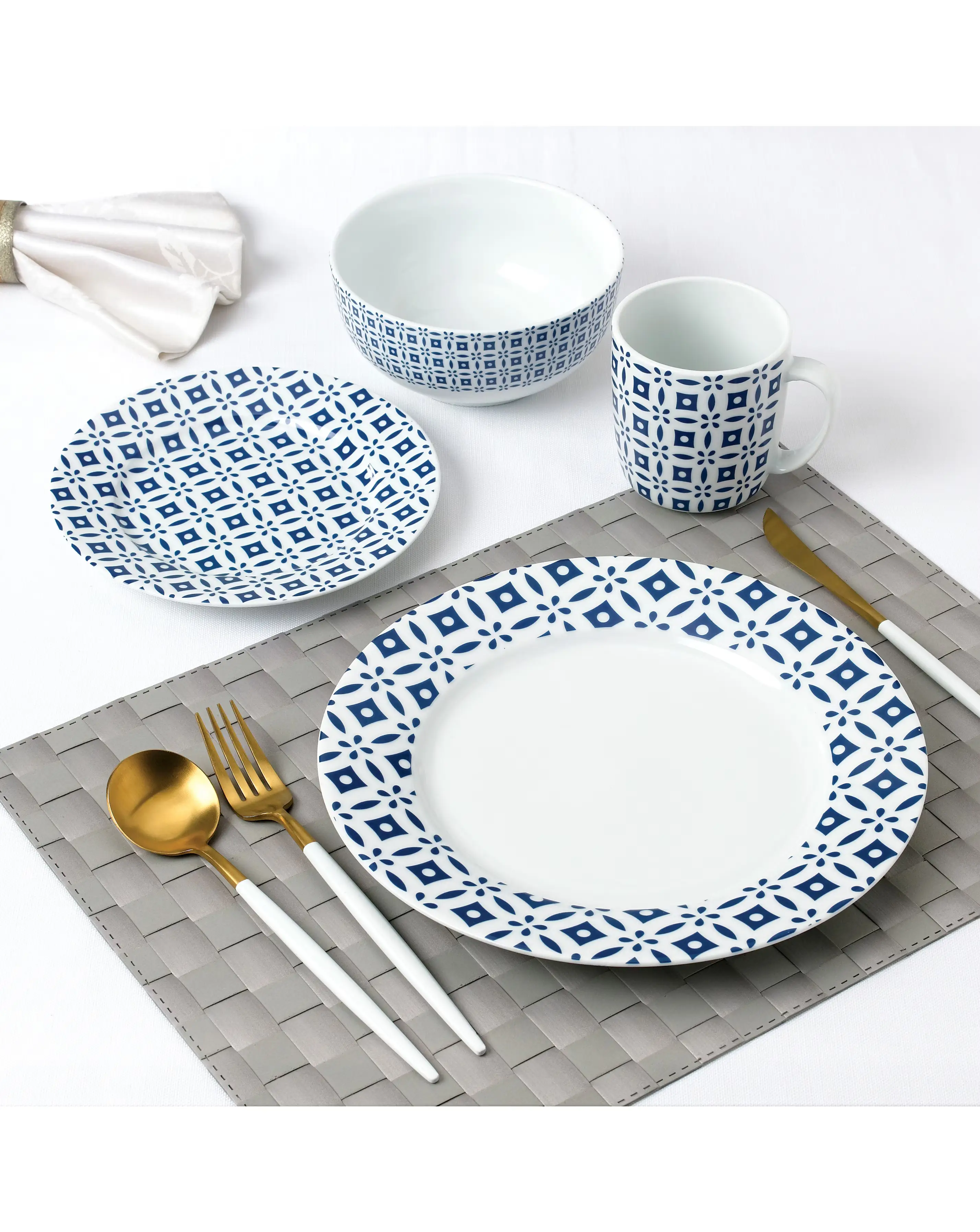 Waterside Blue Geo 16 Piece Dinner Set 2 Waterside Blue Geo 16 Piece Dinner Set