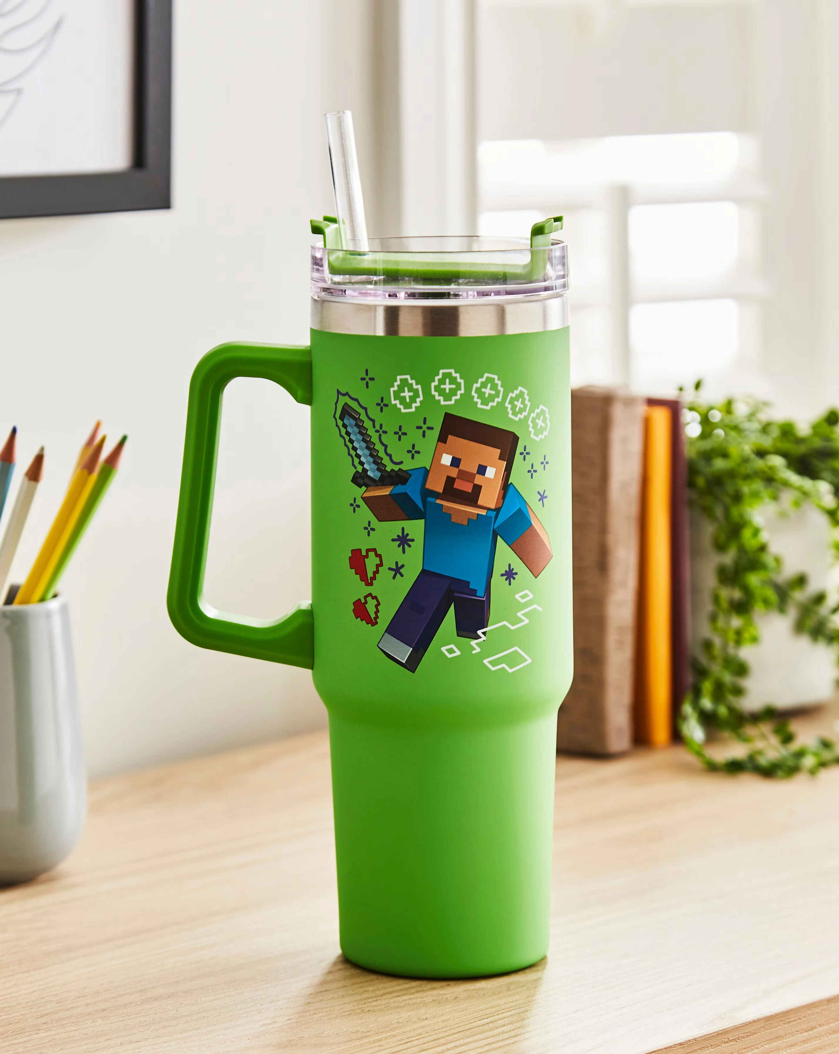 Minecraft Green 900ml Insulated Cup and Straw