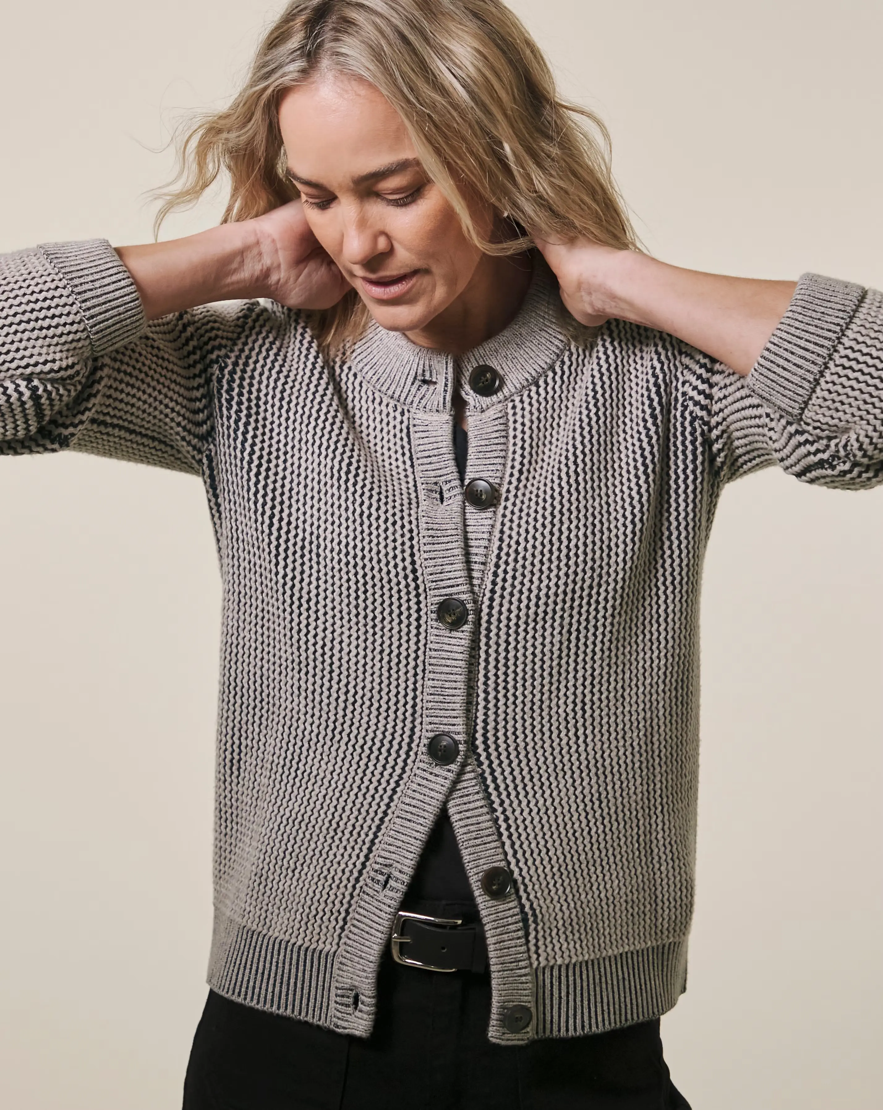 Crew Neck Heavyweight Jacquard Cardigan 1 Crew Neck Heavyweight Jacquard Cardigan