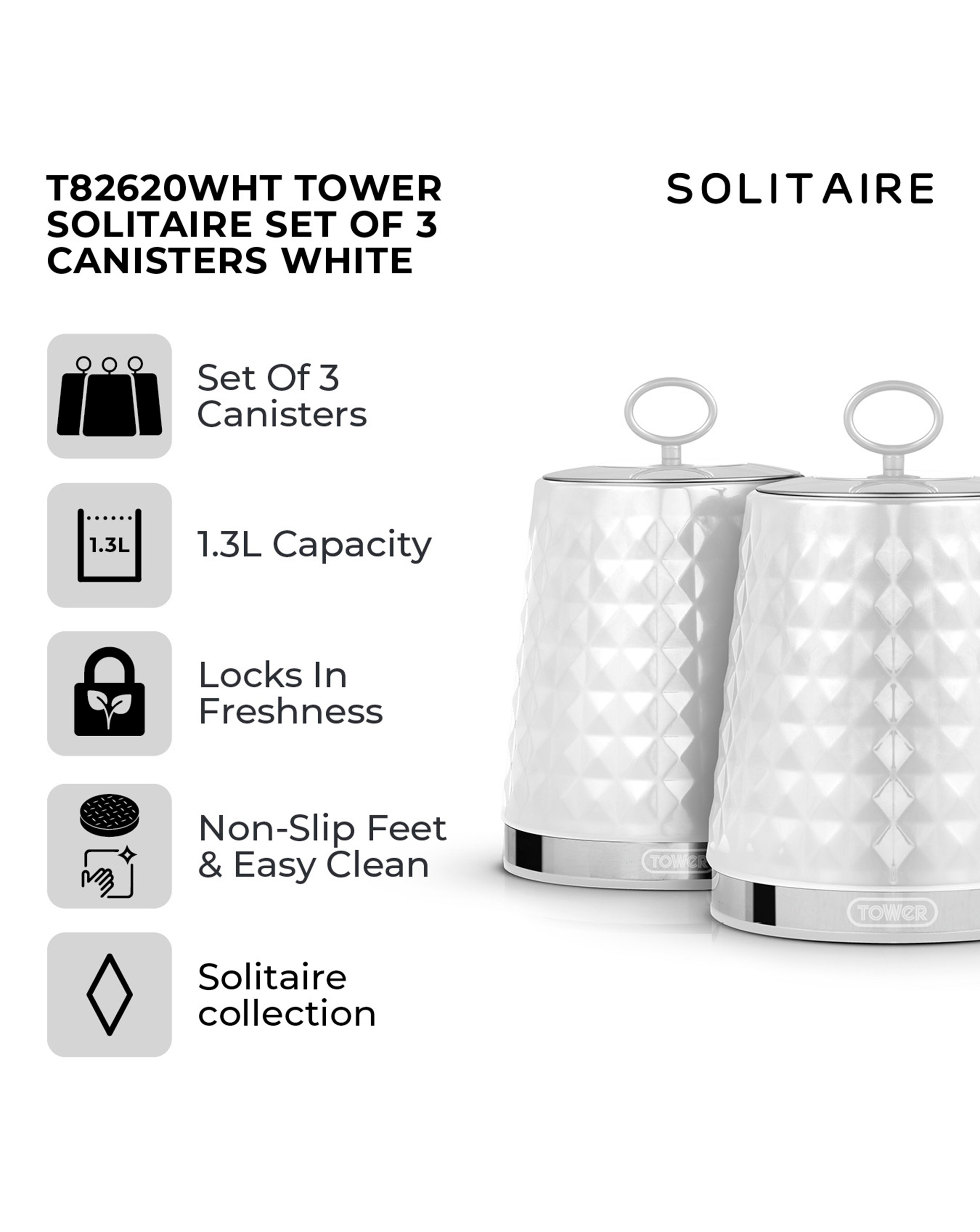 Tower Solitaire Set of 3 Canisters White 2 Tower Solitaire Set of 3 Canisters White
