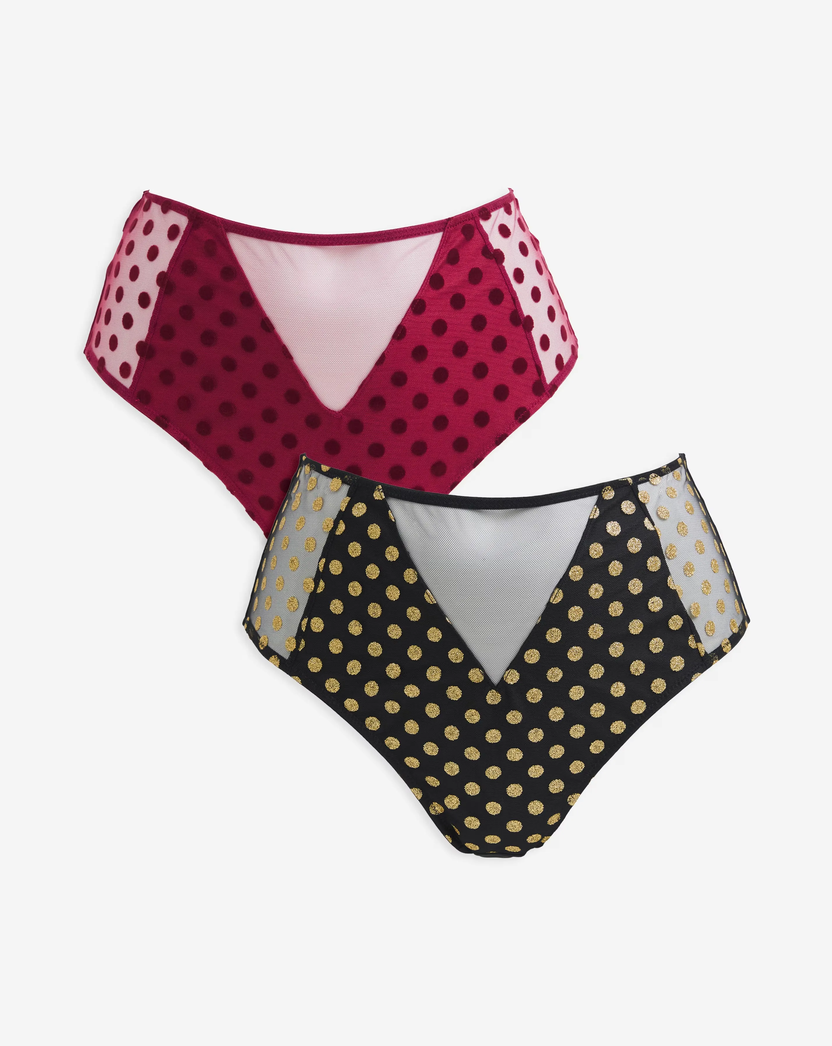 Pretty Secrets (2 Pack) Hannah Spot Mesh Brief Knickers Black/Wine 5 Pretty Secrets (2 Pack) Hannah Spot Mesh Brief Knickers Black/Wine