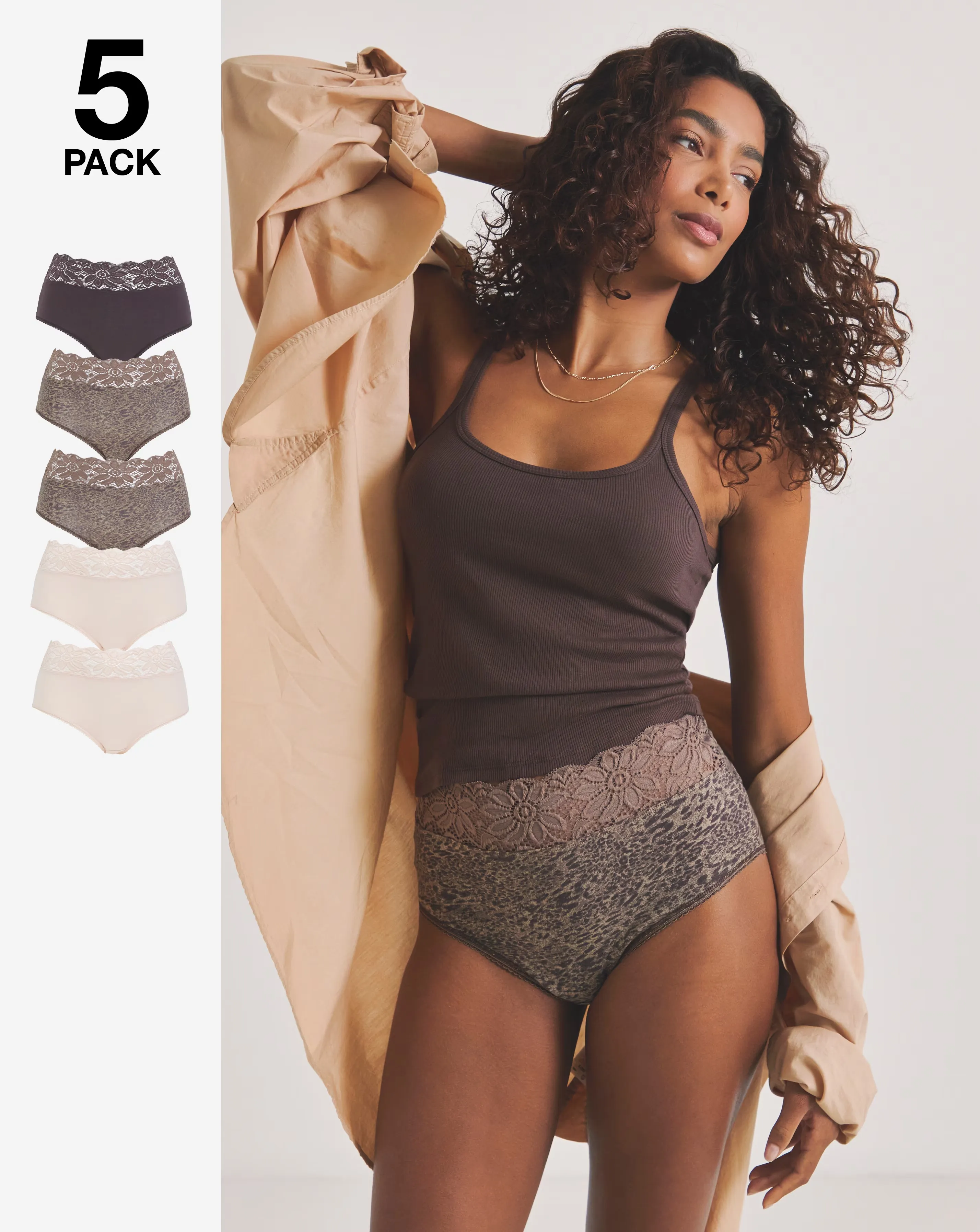 Pretty Secrets (5 Pack) Lace Top Full Brief Knickers
