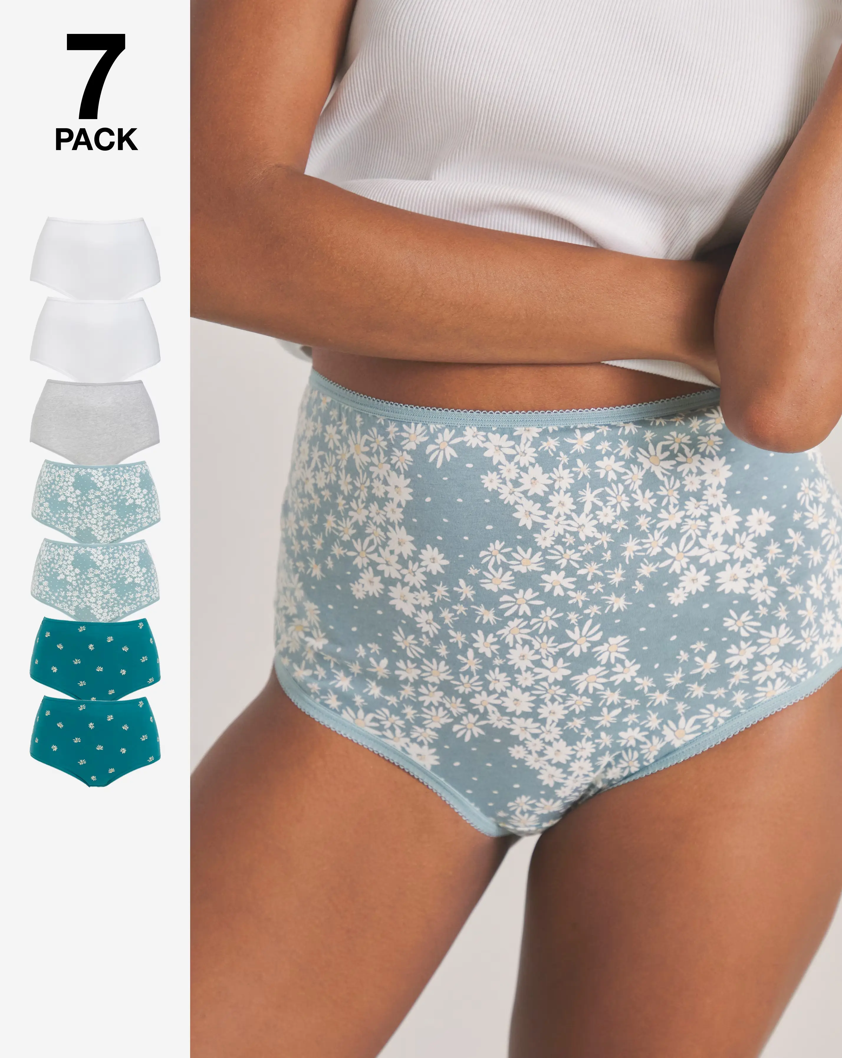 Pretty Secrets (7 Pack) Cotton Full Fit Brief Knickers Daisy Print 1 Pretty Secrets (7 Pack) Cotton Full Fit Brief Knickers Daisy Print