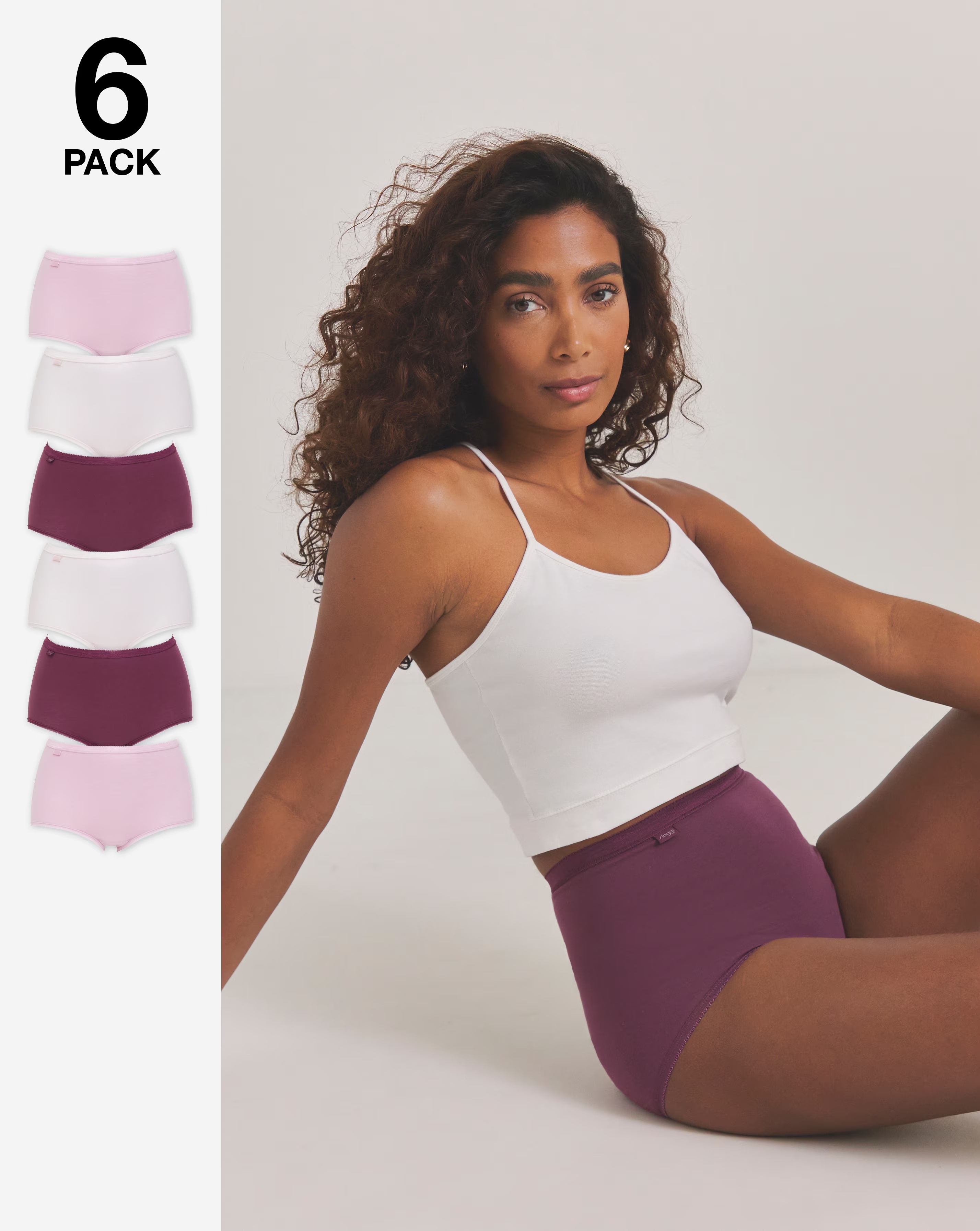 Sloggi (6 Pack) Basic Maxi Knickers Plum Multi 1 Sloggi (6 Pack) Basic Maxi Knickers Plum Multi