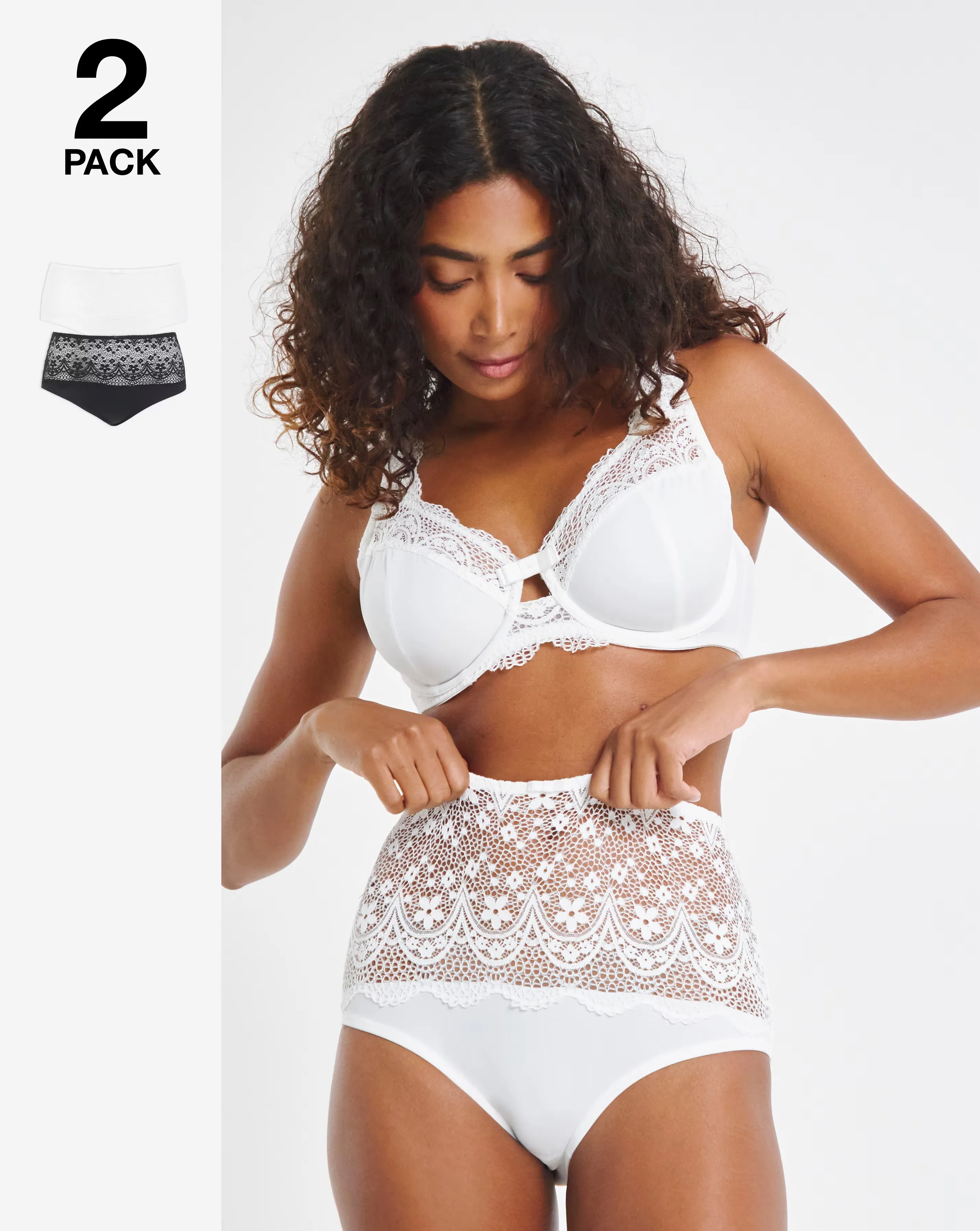 Pretty Secrets (2 Pack) Lottie Lace Full Brief Knickers Black/White