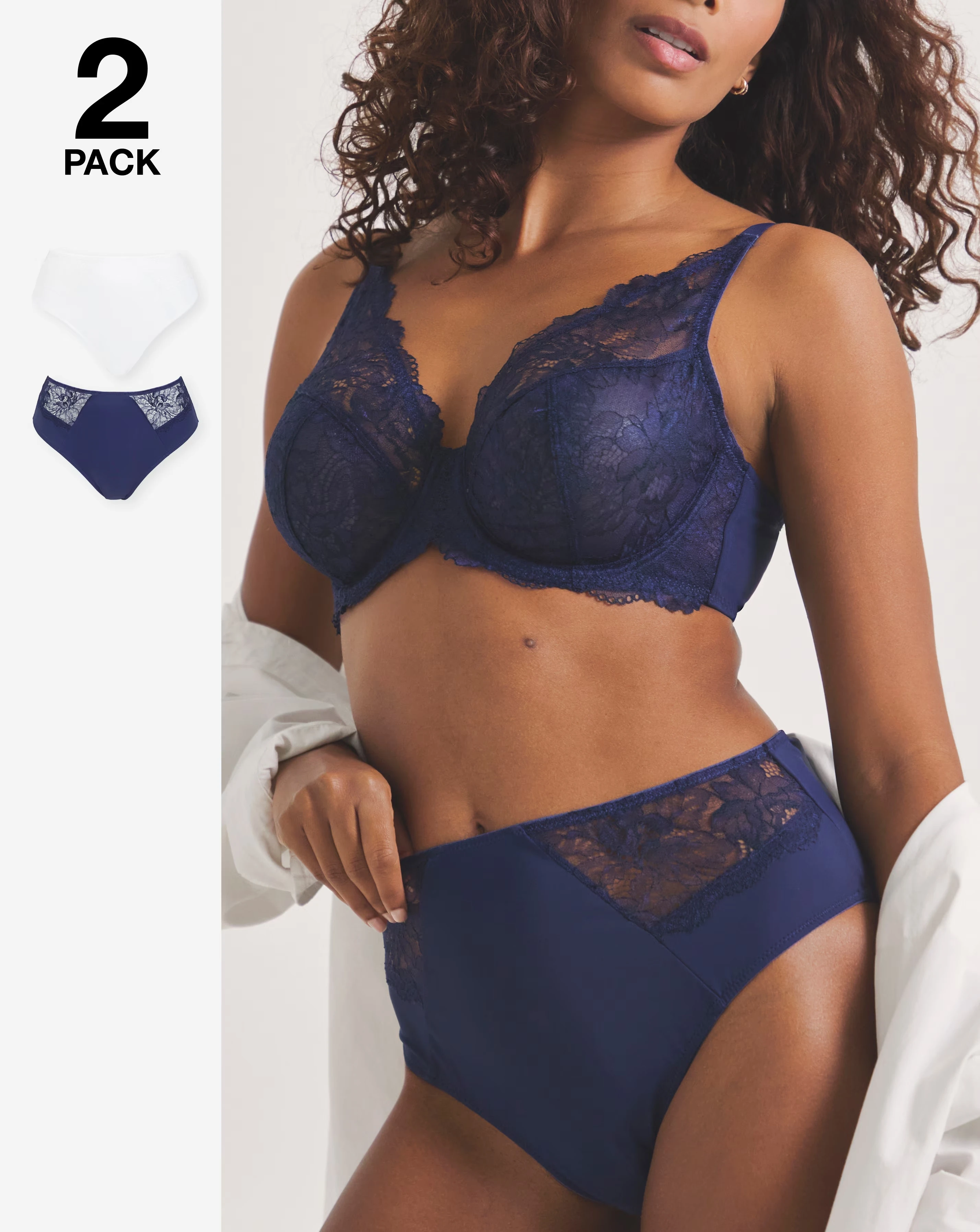 Pretty Secrets (2 Pack) New Ella Full Brief Knickers Navy/White
