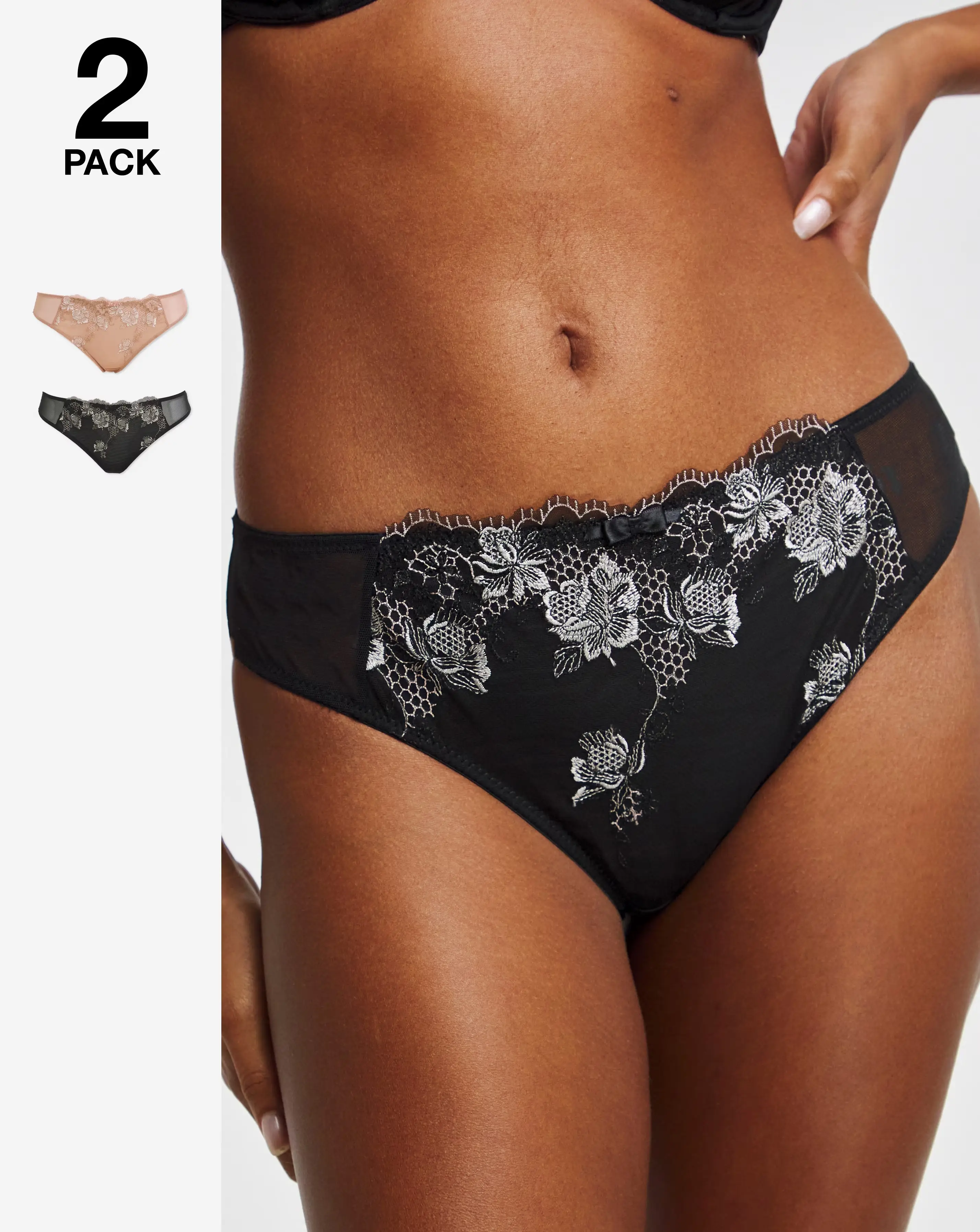 Pretty Secrets (2 Pack) Libby Matching Briefs Almond/Black