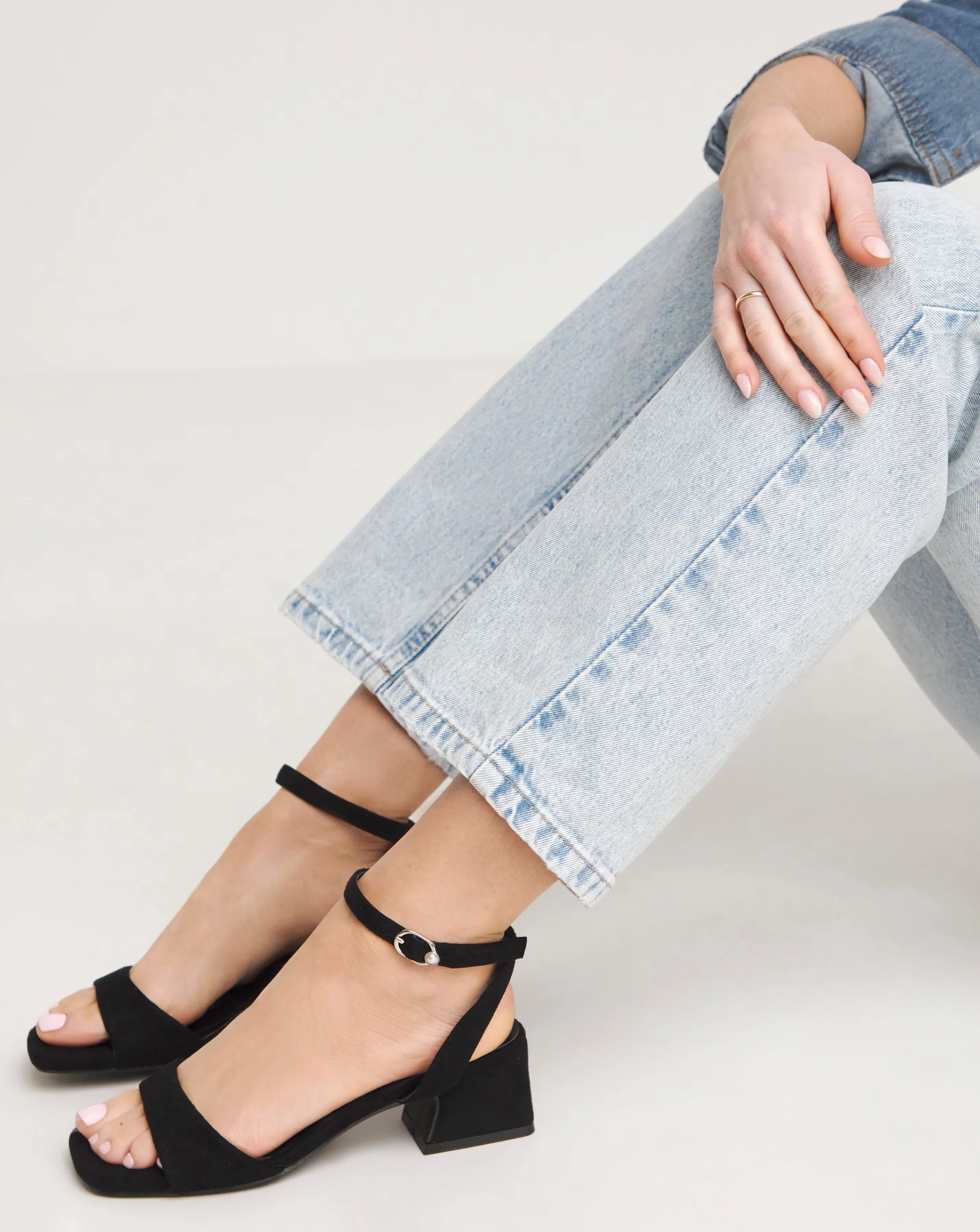 Amber Barely There Low Block Heel Sandals - Wide Fit (E)