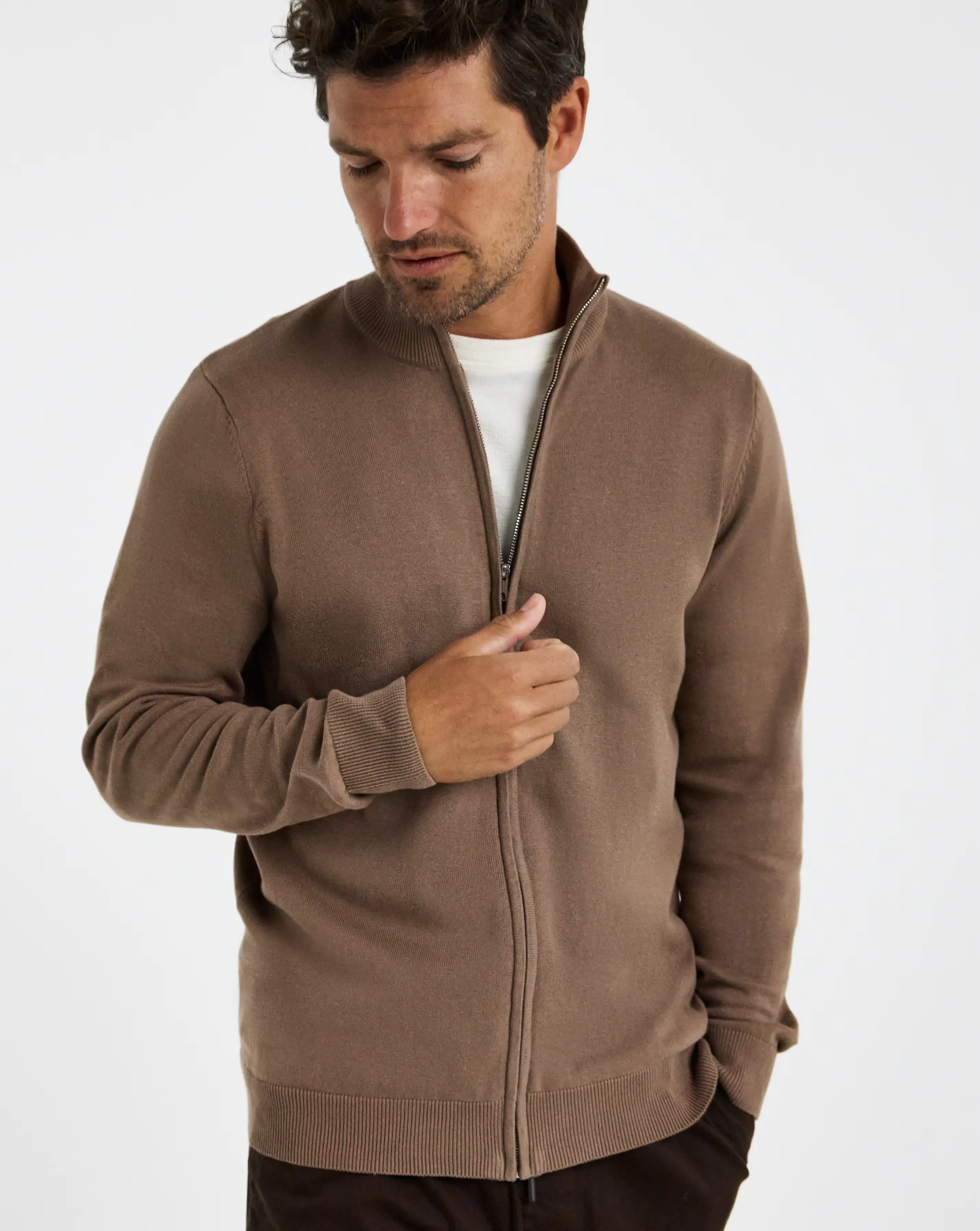 Stone Zip Through Funnel Neck Cardigan 1 Stone Zip Through Funnel Neck Cardigan