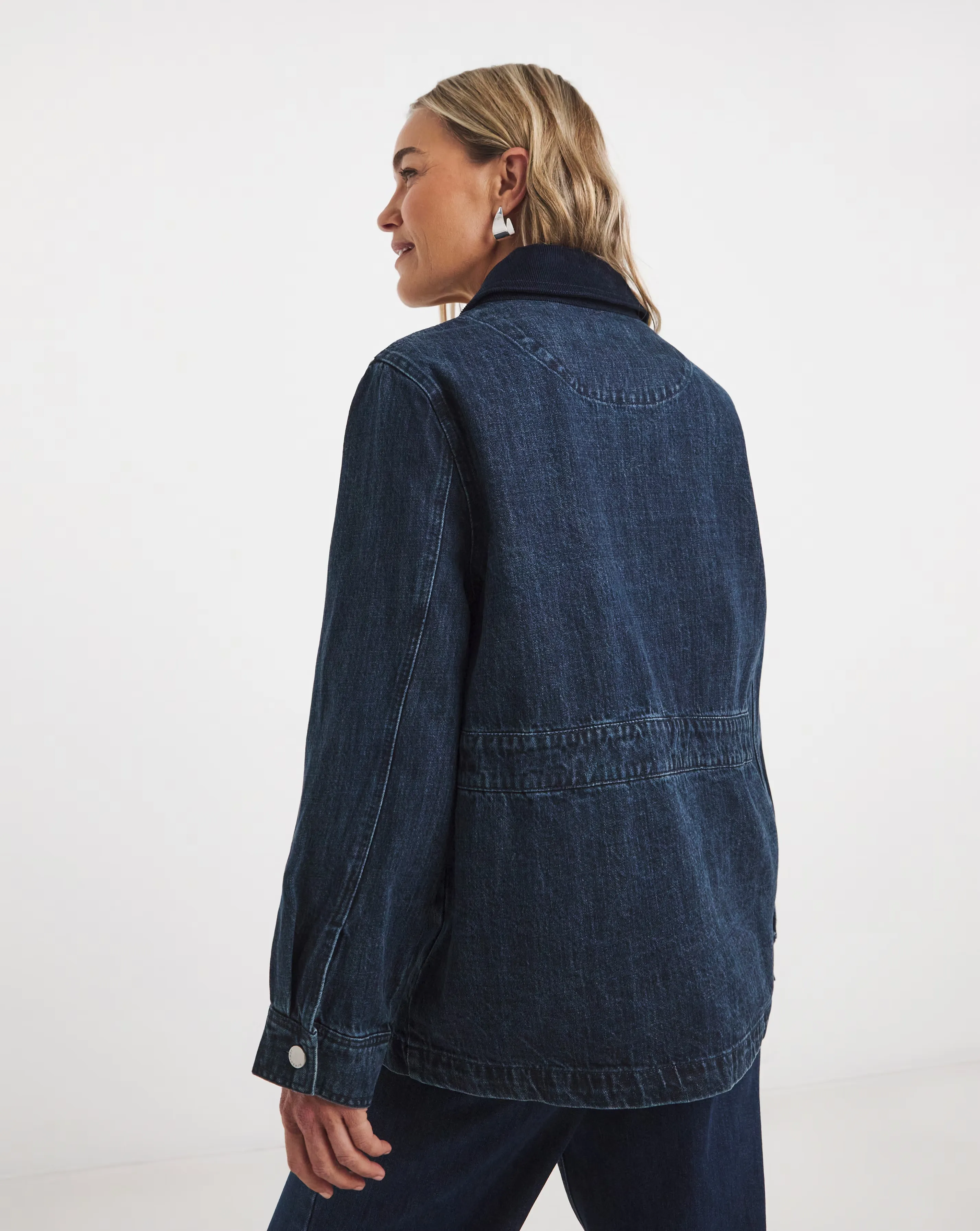 Indigo Cord Collar Denim Barn Jacket 2 Indigo Cord Collar Denim Barn Jacket