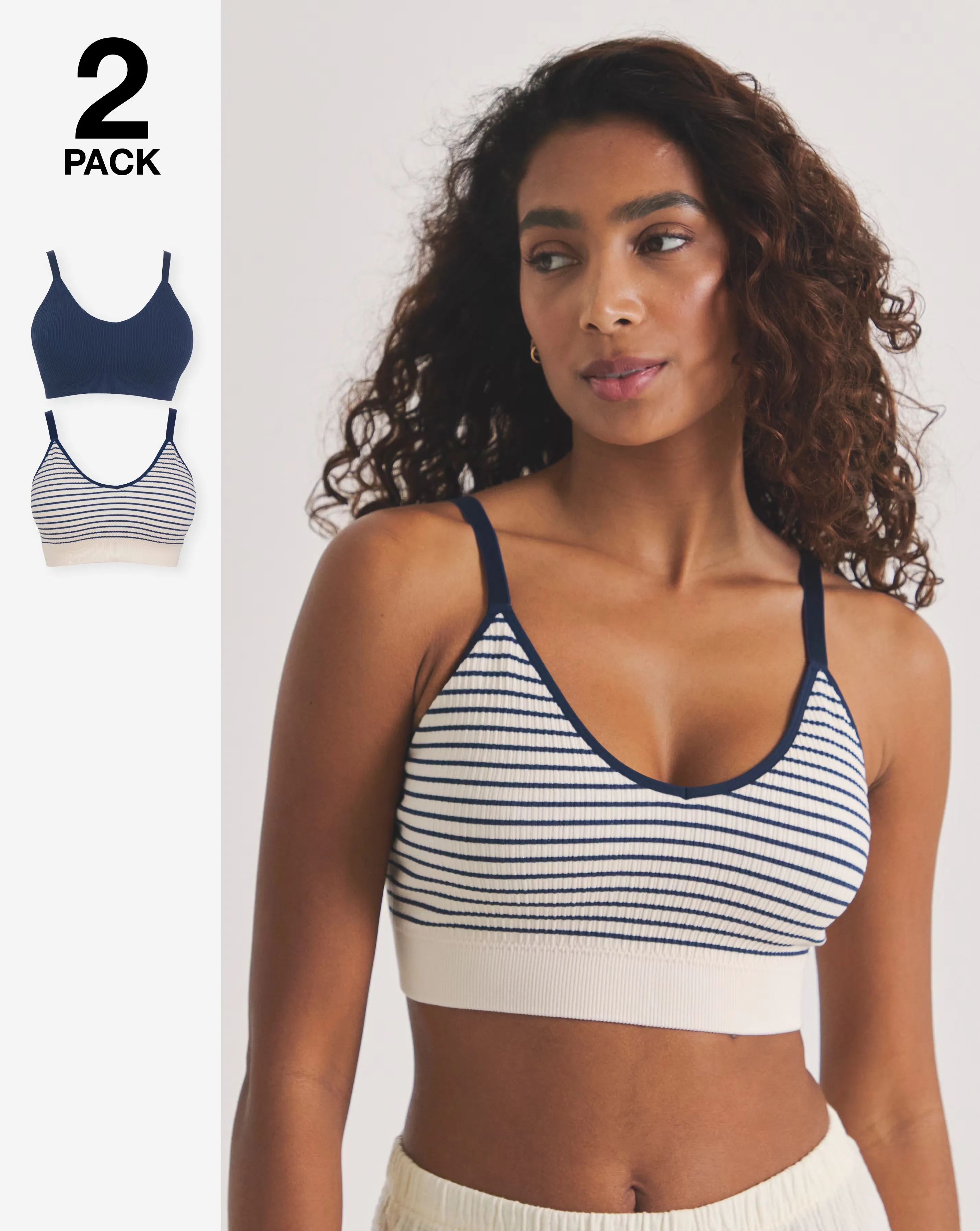 Pretty Secrets (2 Pack) Knitted Stripe Comfort Tops Navy Stripe 1 Pretty Secrets (2 Pack) Knitted Stripe Comfort Tops Navy Stripe