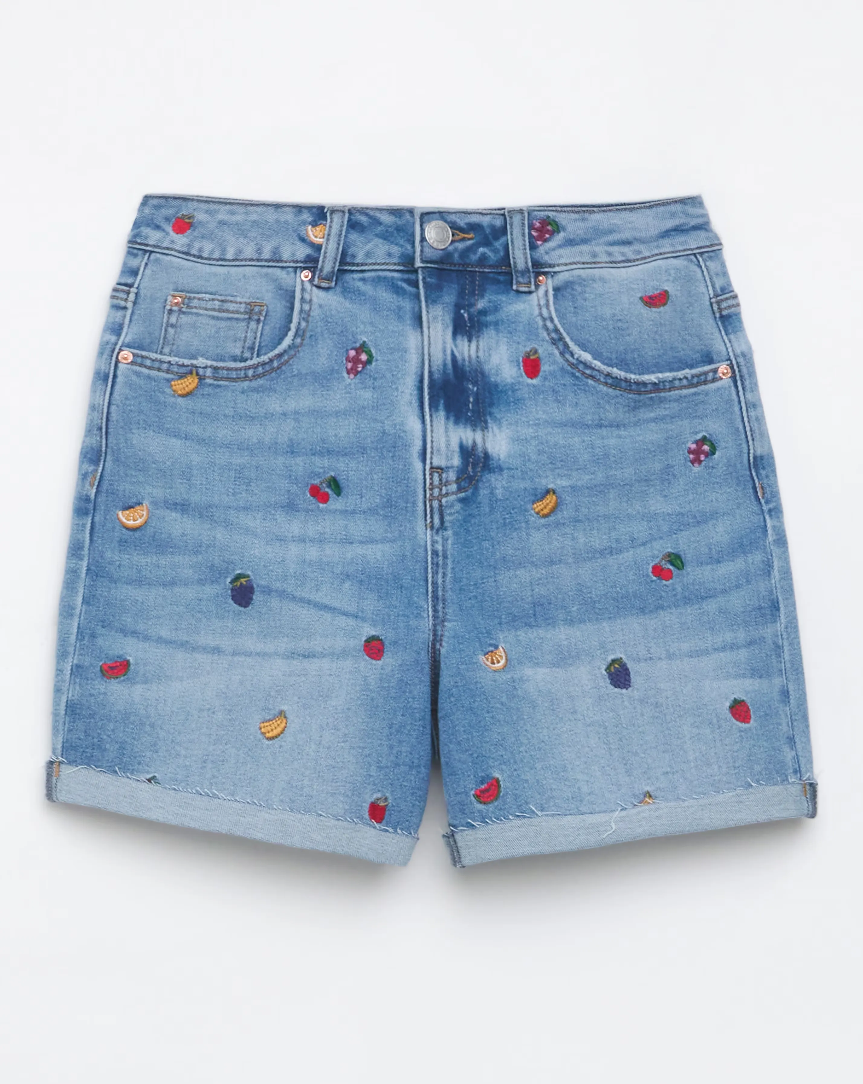 Simply Be Fruit Salad Embroidered Roll Hem Mom Short 2 Simply Be Fruit Salad Embroidered Roll Hem Mom Short